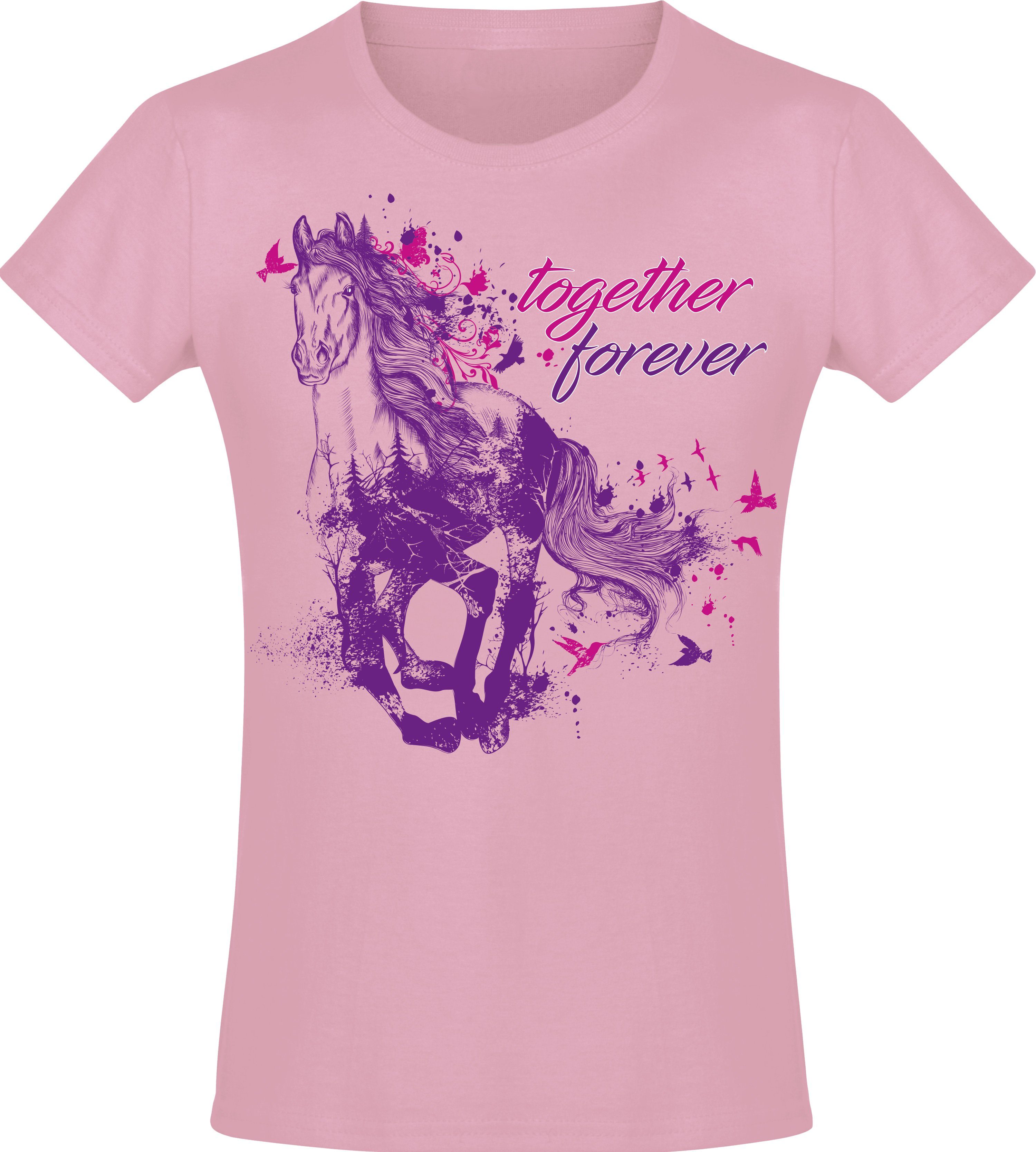 Baddery Print-Shirt "Together Forever" - Mädchen Pferde T-Shirt Geburtstag Geschenk Reiten, hochwertiger Siebdruck, aus Baumwolle