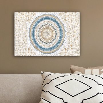 OneMillionCanvasses® Leinwandbild Mandala - Blau - Bohème - Weiß - Design, (1 St), Leinwand Bilder Klein, Wand Dekoration 30x20 cm