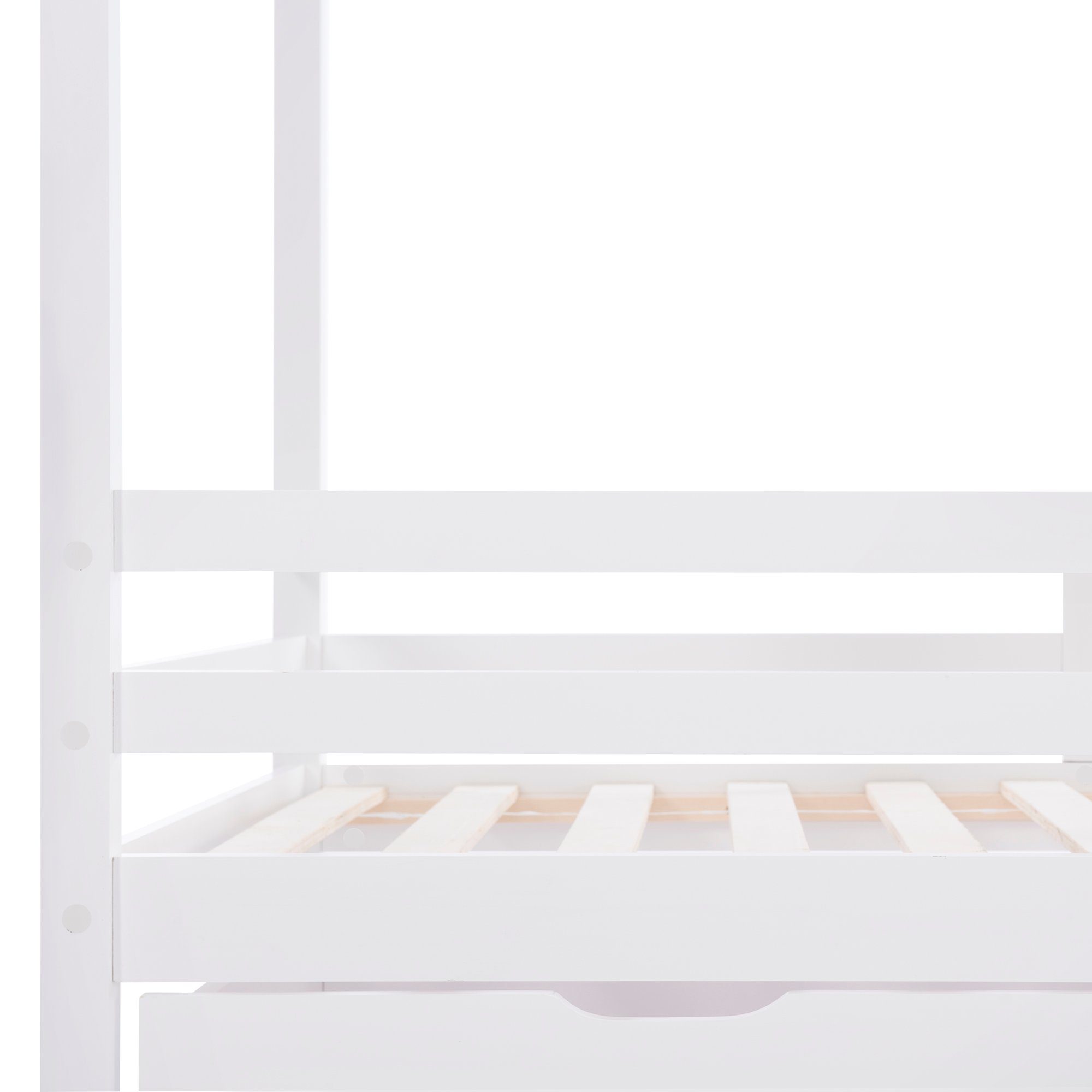 Kinderbett (Hausbett mit Rausfallschutz und Lattenrost, Holzbett mit Tafel und 2 Schubladen), Einzelbett 90 x 200 cm Bett für Kinder, Mädchen und Jungen