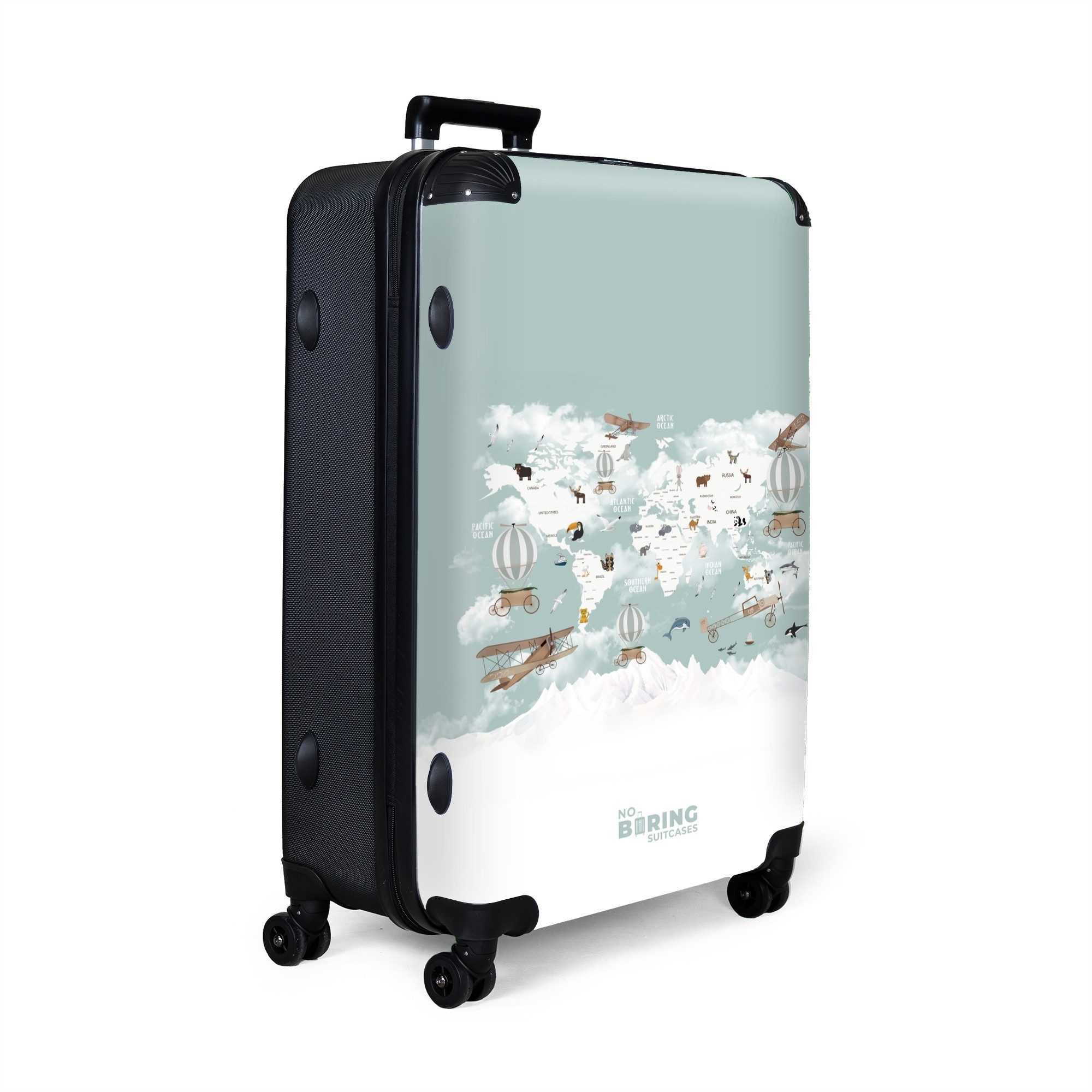 NoBoringSuitcases.com© Hartschalen-Trolley Weltkarte - Kind - günstig online kaufen
