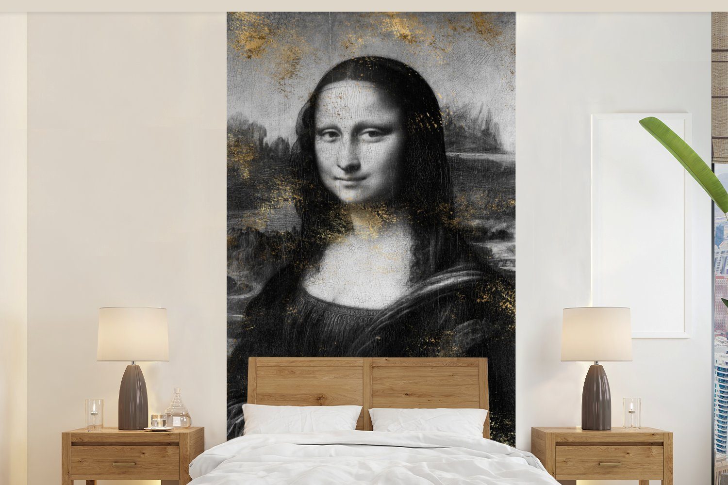 Wohnzimmer bedruckt, Fototapete Gold Lisa Fototapete (2 - Matt, Schwarz, Küche, MuchoWow - Vliestapete Schlafzimmer für Mona St),