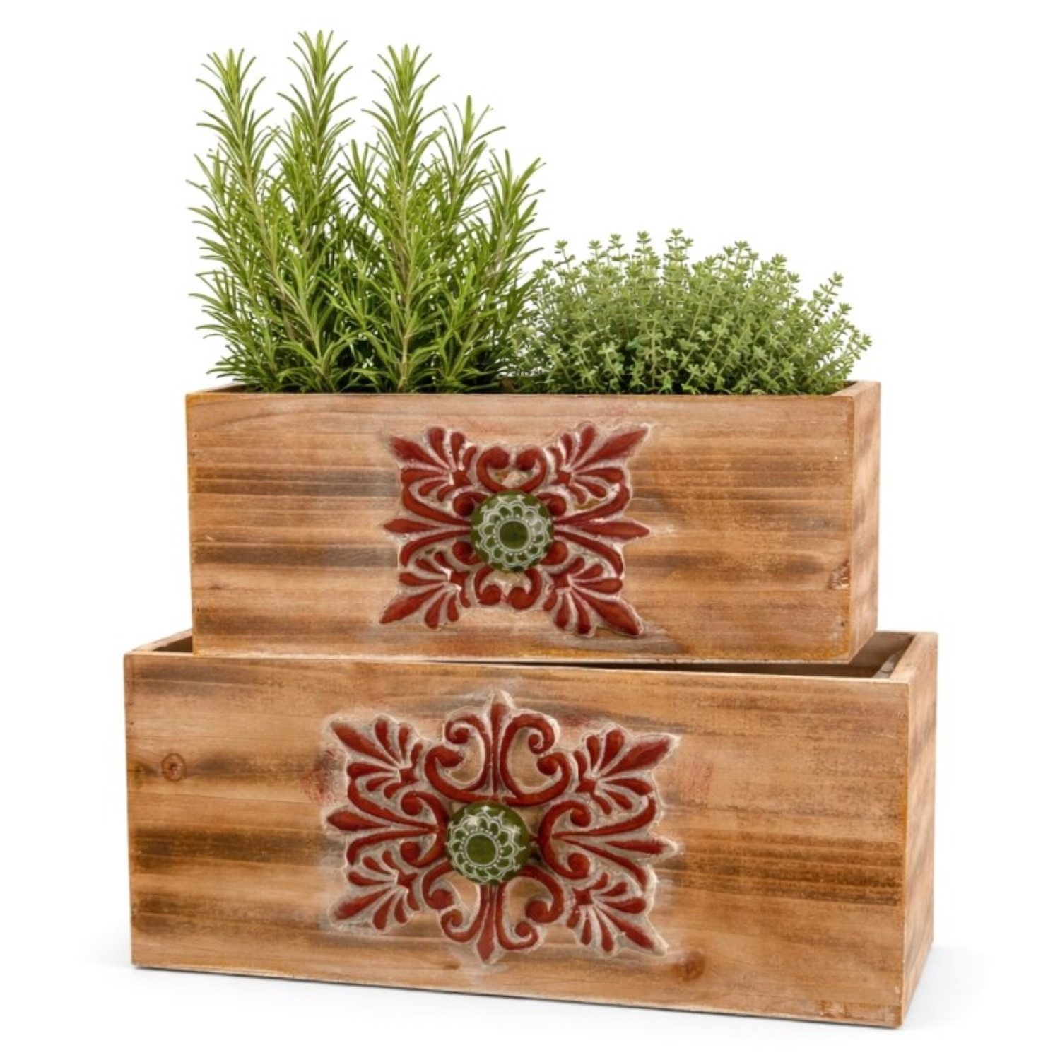 Online-Fuchs Blumentopf 2 Schubladen bis 28 cm groß - Kräutertopf, Blumentöpfe - innen & außen (für Küche, Wohnzimmer oder Balkon, 103), kunstvoll verzierte Fronten mit einem stilvollen Knauf