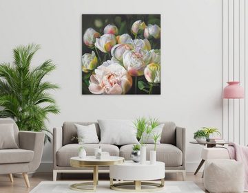 YS-Art Gemälde Wohlstand, Blumen, Blumen Leinwand Bild Handgemalt Pfingstrosen