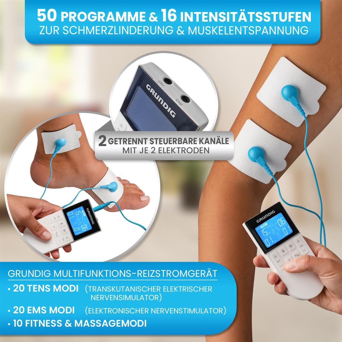 Grundig TENS-EMS-Gerät Tens-Gerät Schmerztherapie Reizstrom Ersatz-Pads, 10 Ersatzpads für GRUNDIG Tens Gerät Reizstromgerät