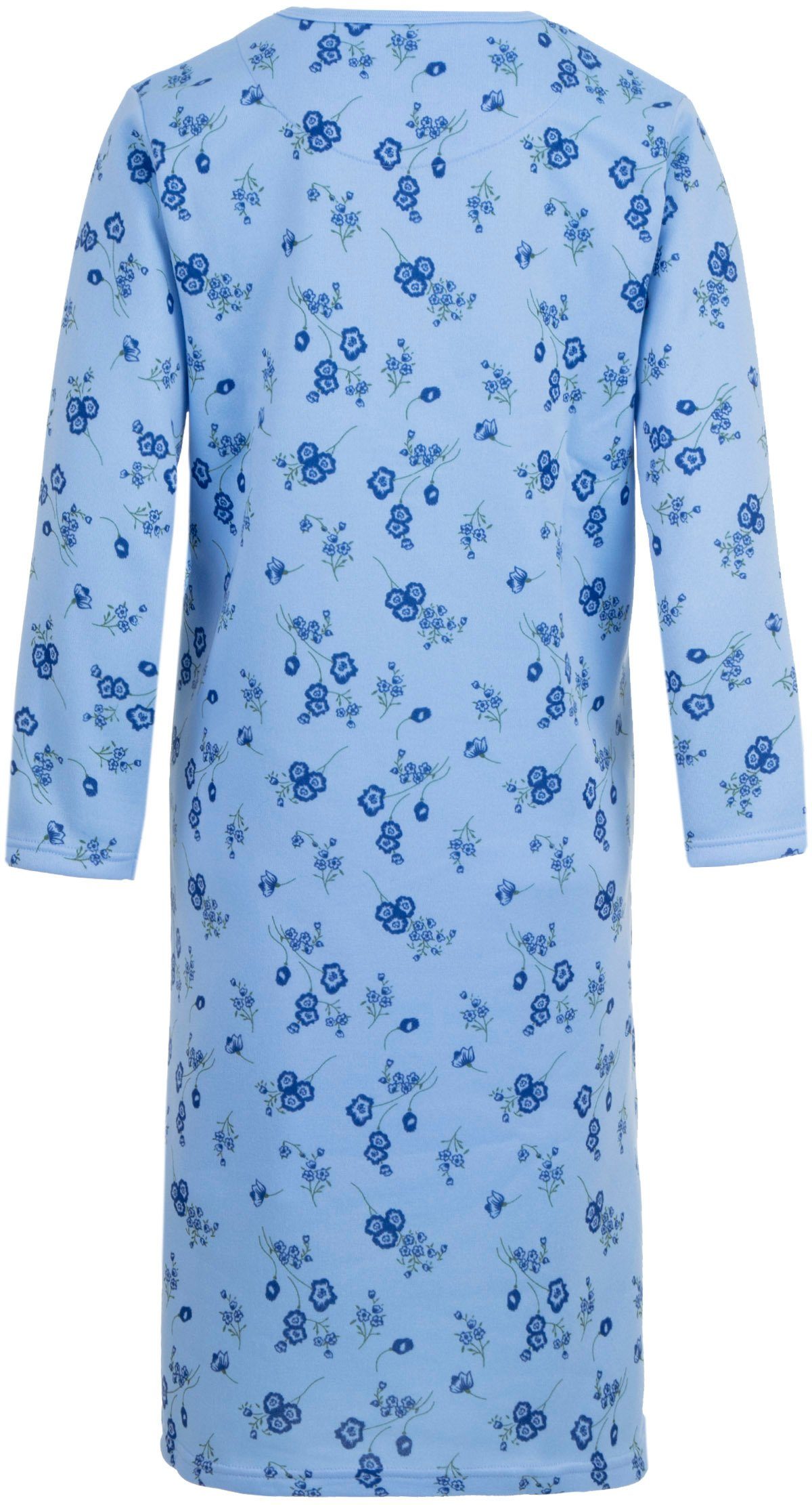 zeitlos Nachthemd Thermo Nachthemd blau mit Blumen Stickerei 