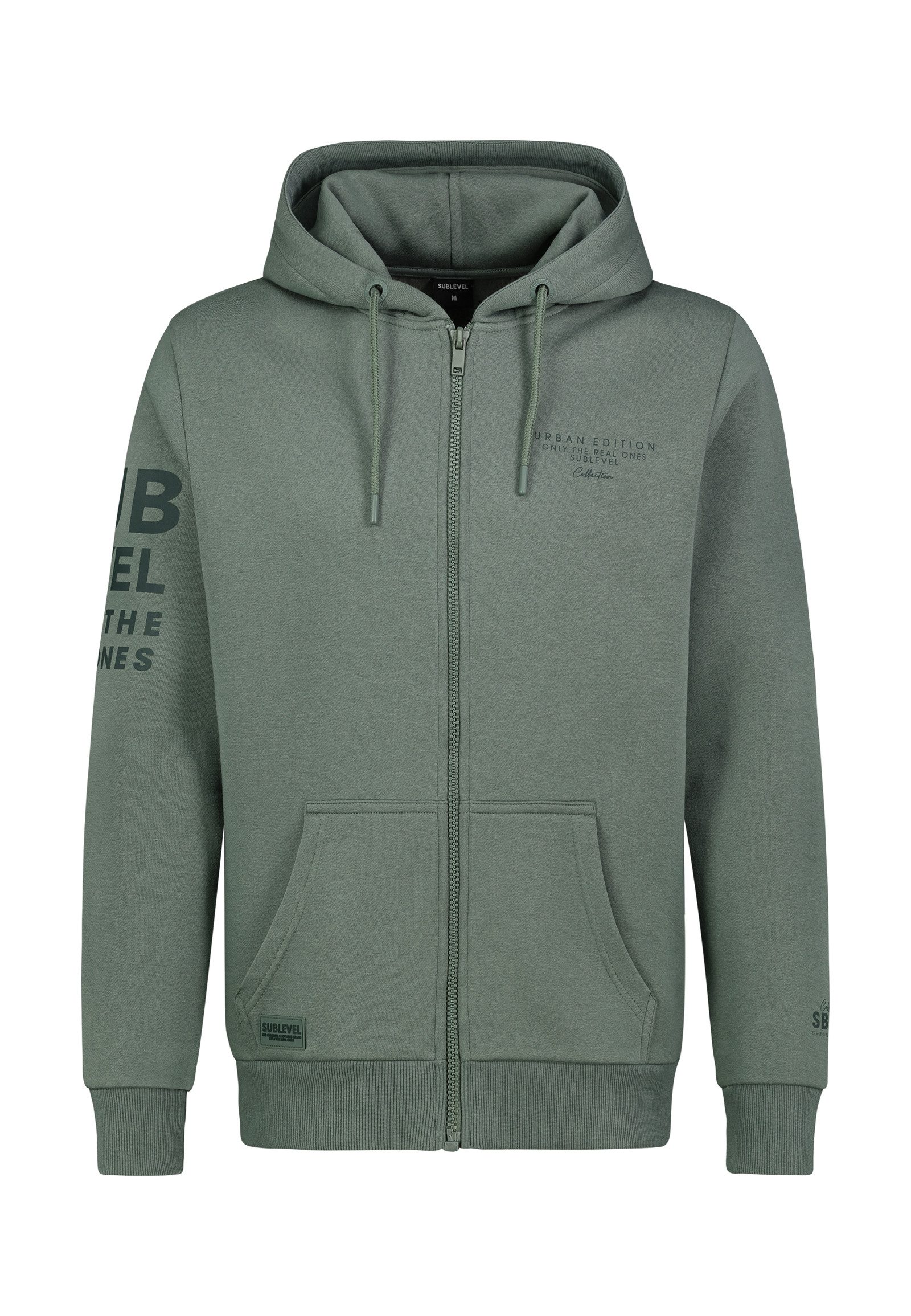 SUBLEVEL Kapuzensweatjacke Herren Zipperjacke mit Kapuzen Print Sweatshirtjacke, Kapuzenpullover mit Kängurutasche und Kapuze