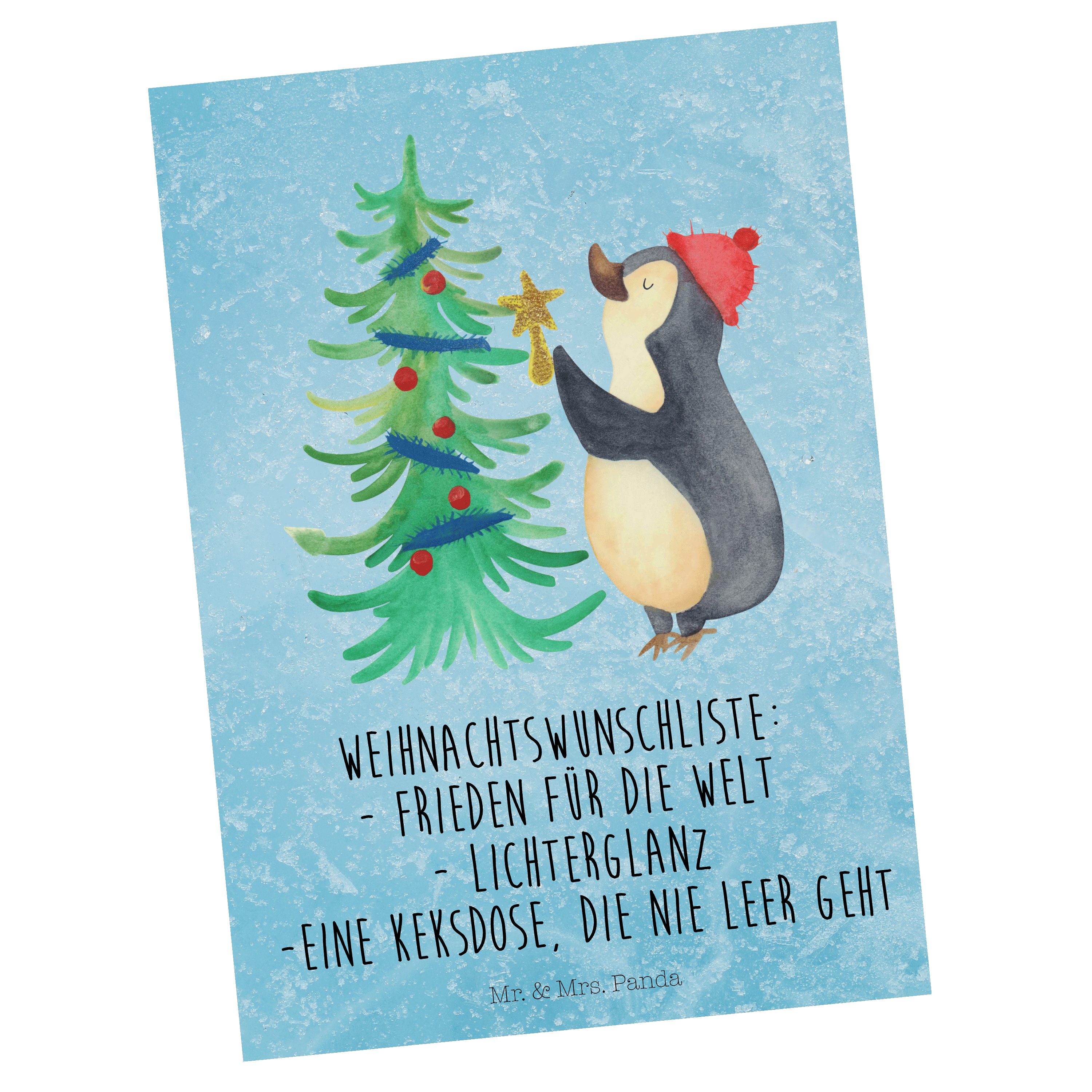 Mr. & Mrs. Panda Postkarte Pinguin Weihnachtsbaum - Eisblau - Geschenk, Heiligabend, Weihnachten