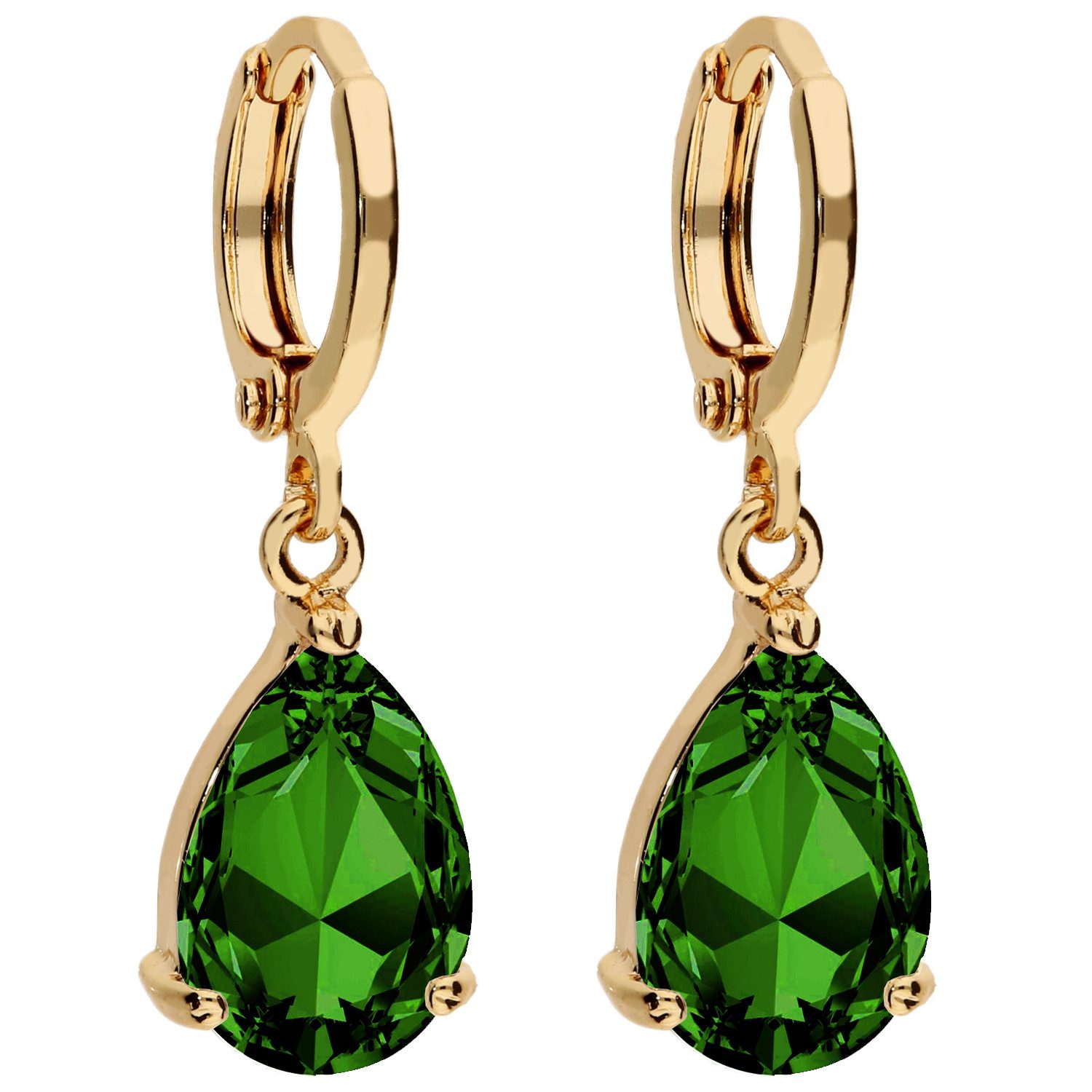 LÖB Paar Creolen Damen Ohrringe Hängend Creolen Tropfen Zirkonia Stein Anhänger Gold (Geschenke für Frauen Beste Freundin Mutter Mama Damen zum Geburtstag Weihnachten Weihnachtsgeschenke), Goldene Ohrhänger Tropfenform Grün Dunkelgrün Oval Strass Glitzer