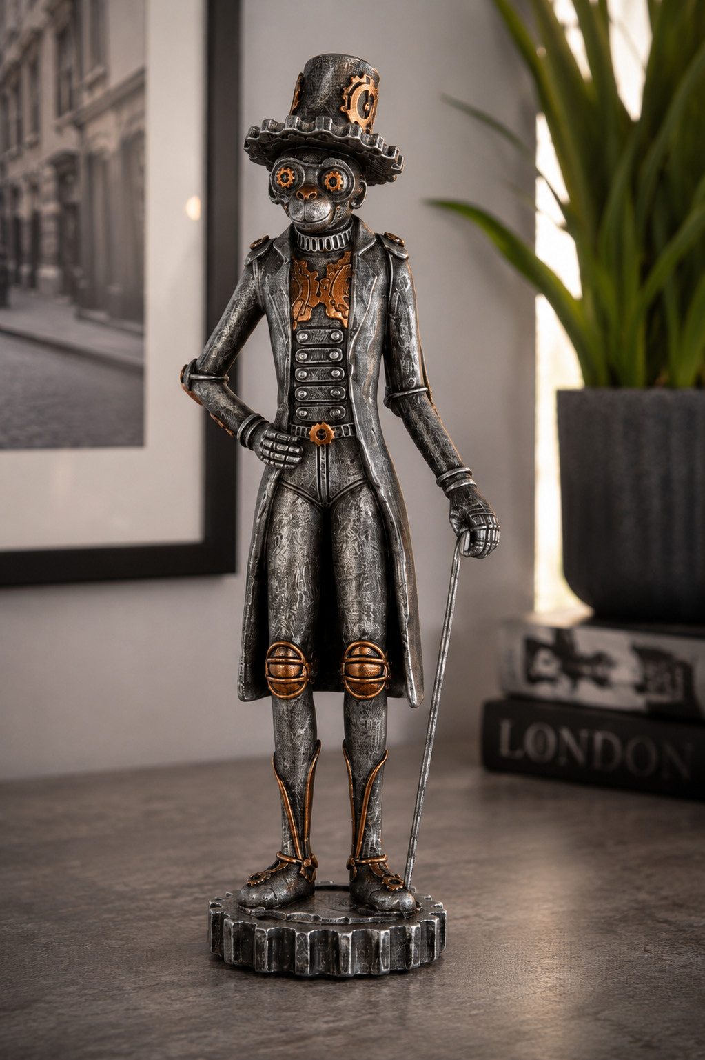 GILDE Dekofigur Dekofigur Steampunk Affe Viktor aus Kunstharz silber kupfer (1 St)