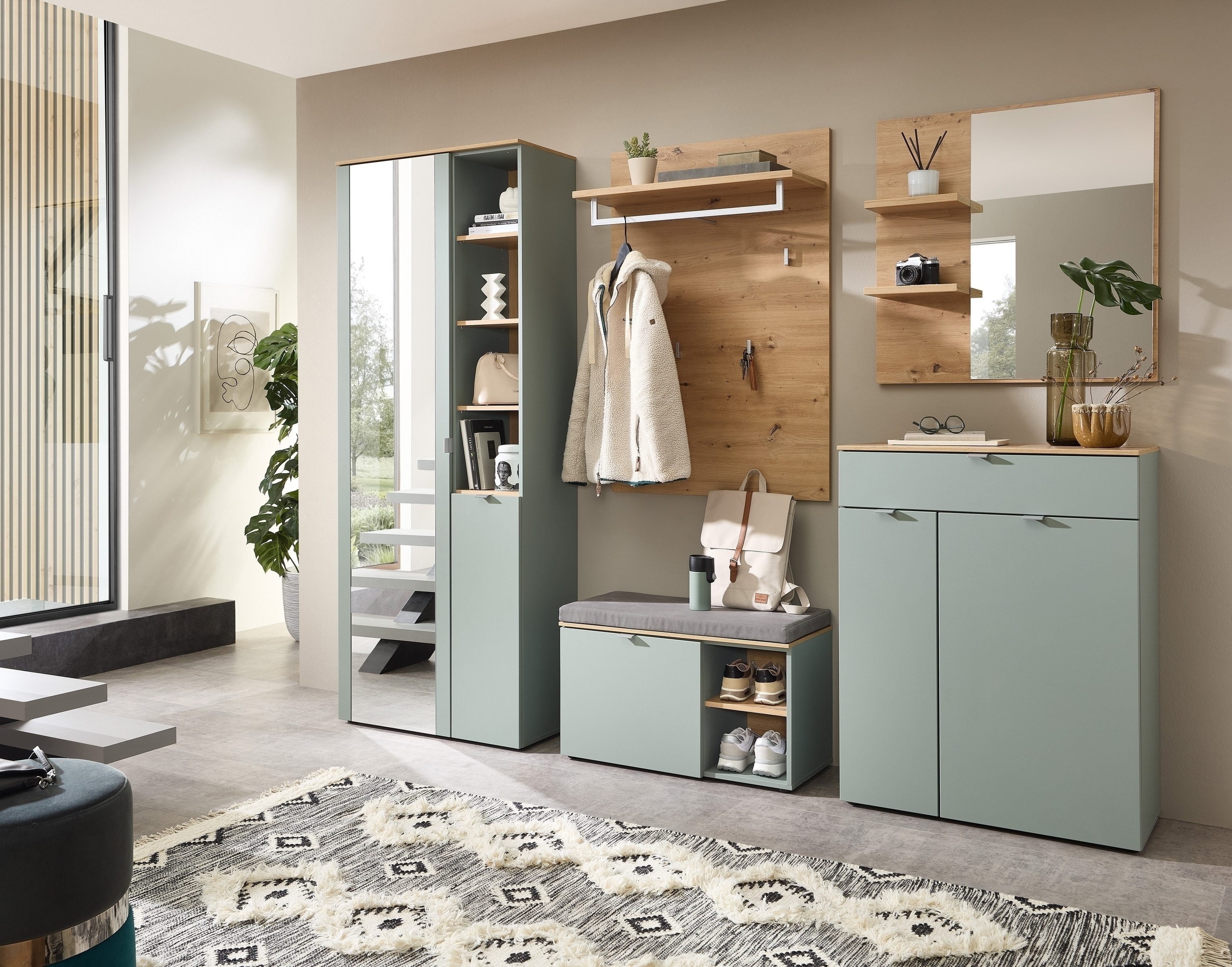 freiraum Garderoben-Set Bari, in Schilfgrün matt, MDF, Spannplatte - 264x202x38 (BxHxT)