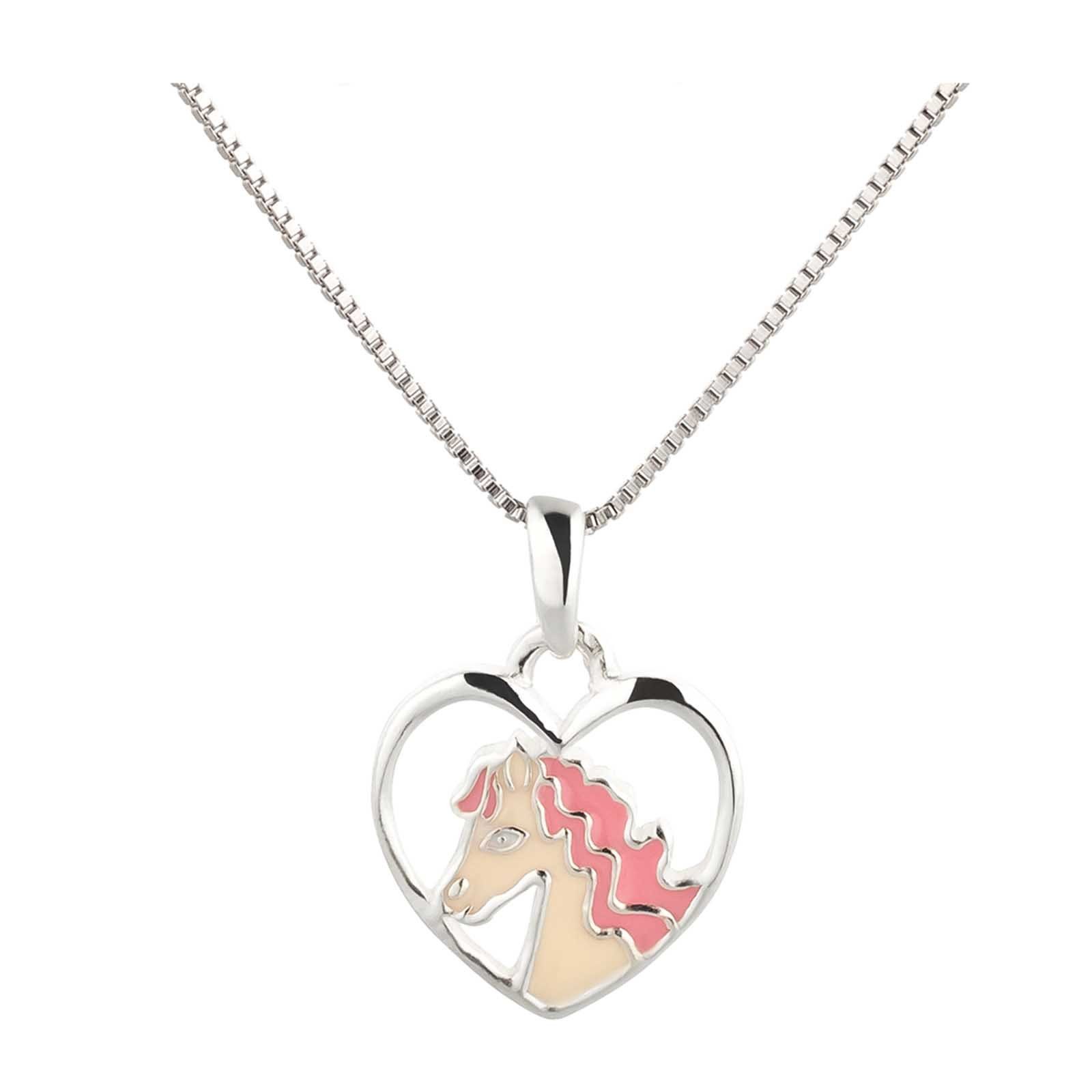 Kettenanhänger Anhänger Kette Pony Pferd Herz 925 Silber Kinder Mädchen
