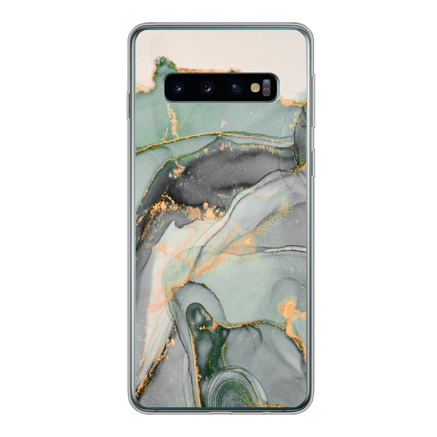 MuchoWow Handyhülle für Samsung Galaxy S10 Gold - Marmor - Grün - Luxus - Glitzer - Marmor, Phone Case, Silikon, Schutzhülle Dünn