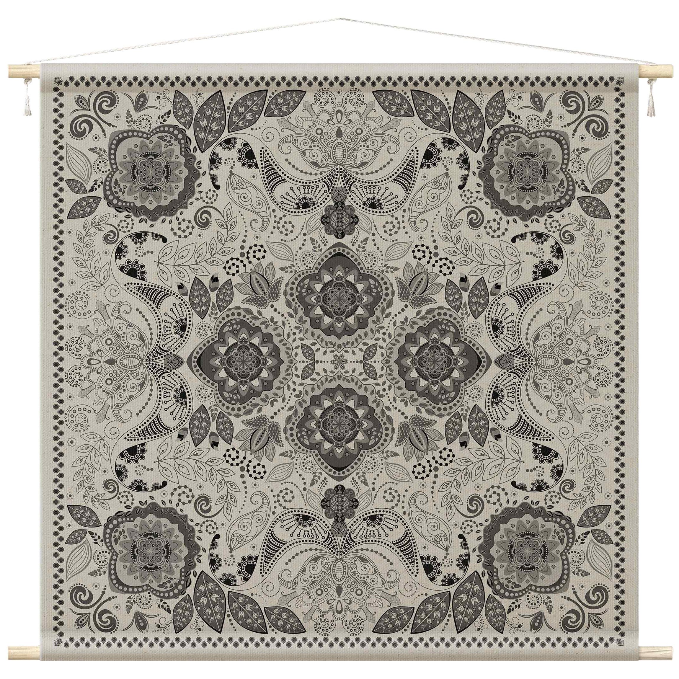 Bilderdepot24 Wandteppich modern Boho Muster Paisley Orientalisch Spirituell grau, quadratisch, Höhe: 2.6 mm, großes Wandbild aus Natur-Baumwolle Wandbehang Stoffbild Tuch Wollseil