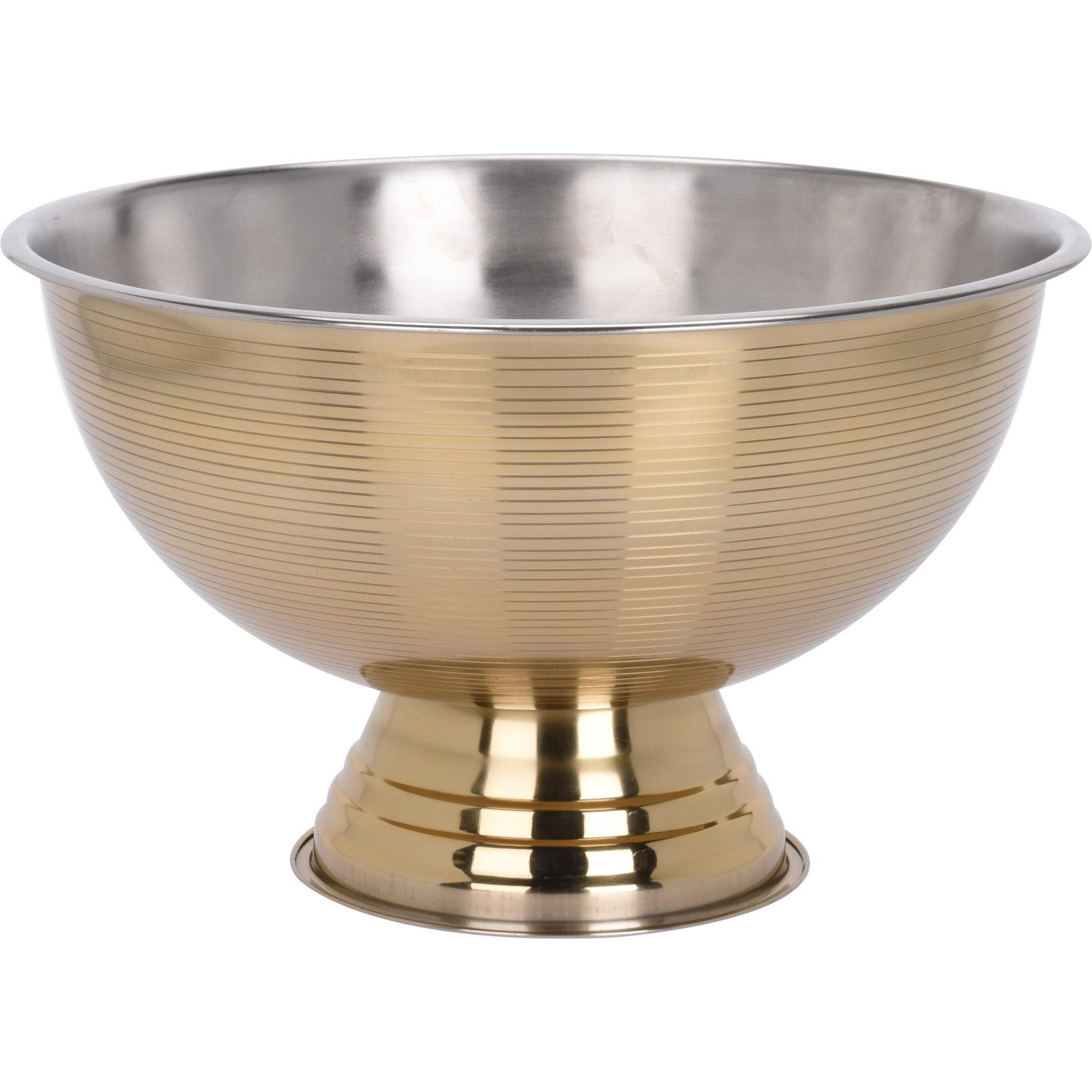 HAC24 Dekoschale Elegante Schale auf Fuß Präsentationsschale Sektkühler, Edelstahl Gold glänzend Ø 39,5 cm Streifendesign