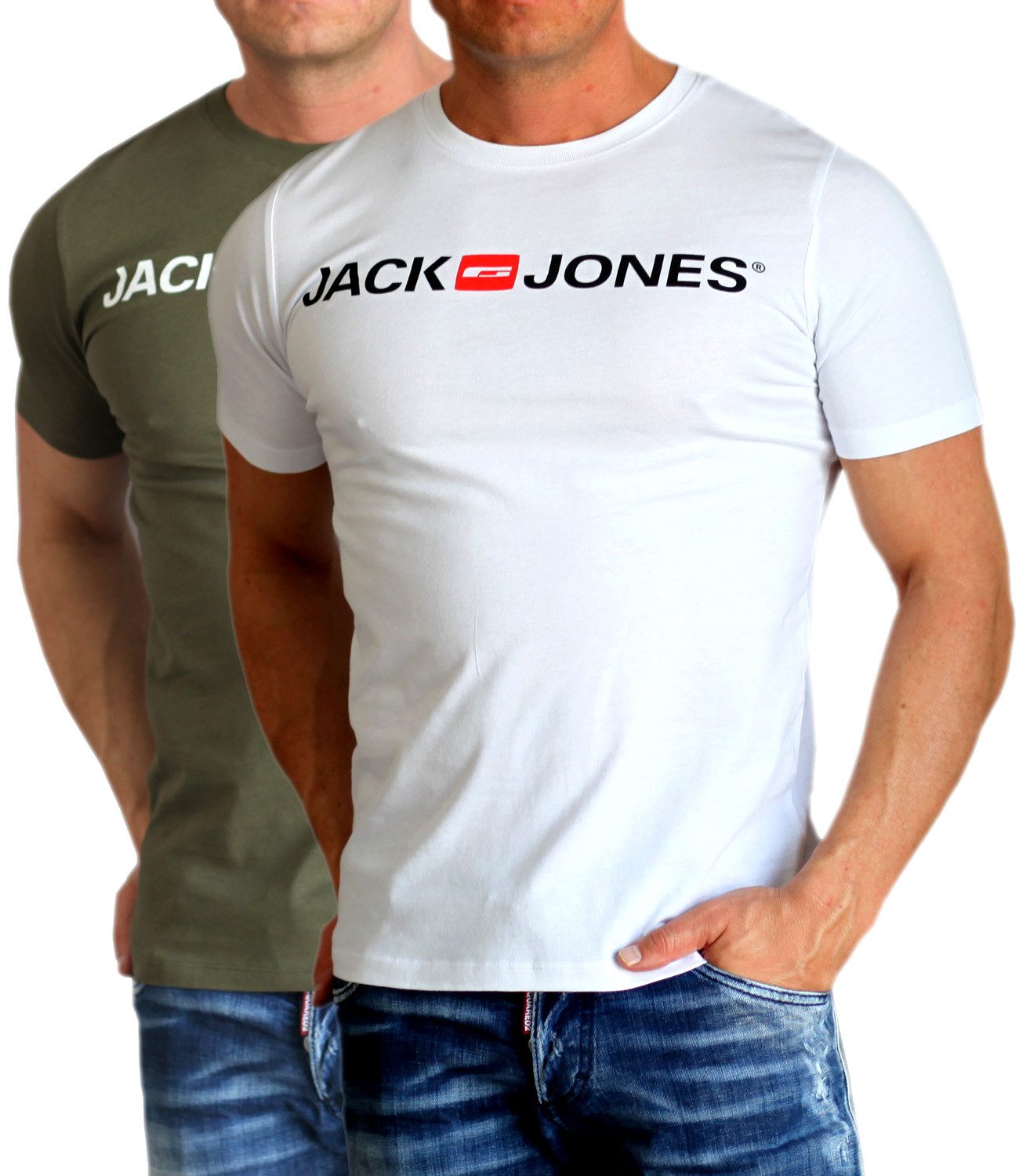 Jack & Jones T-Shirt Bequemes Logo-Shirt mit Printdruck (2er-Pack)