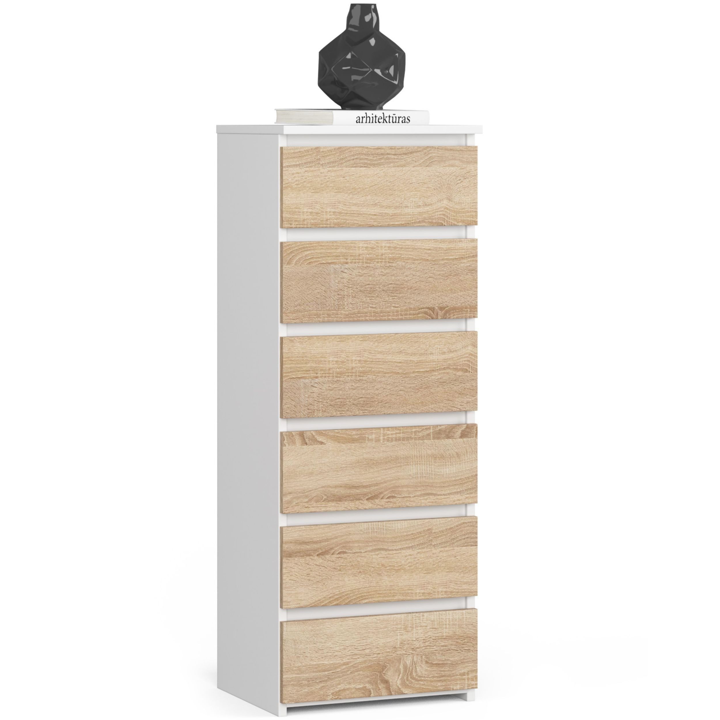 Home Collective Kommode 40 cm breit Holz Highboard Sideboard für Flur Schlafzimmer Wohnzimmer (Mehrzweckschrank Schrank schmal Kommode Schlafzimmer mit Schubladen), Kinderzimmer Organizer, 109 cm hoch mit 6 Schubladen weiß-sonoma