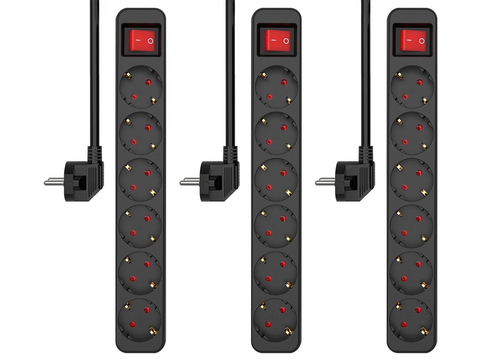 Elro Steckdosenleiste (Ein- / Ausschalter, Kindersicherung, Kabellänge 1.5 m), 3er Set Steckdosenleiste 6-fach mit Schalter & Kindersicherung Schwarz