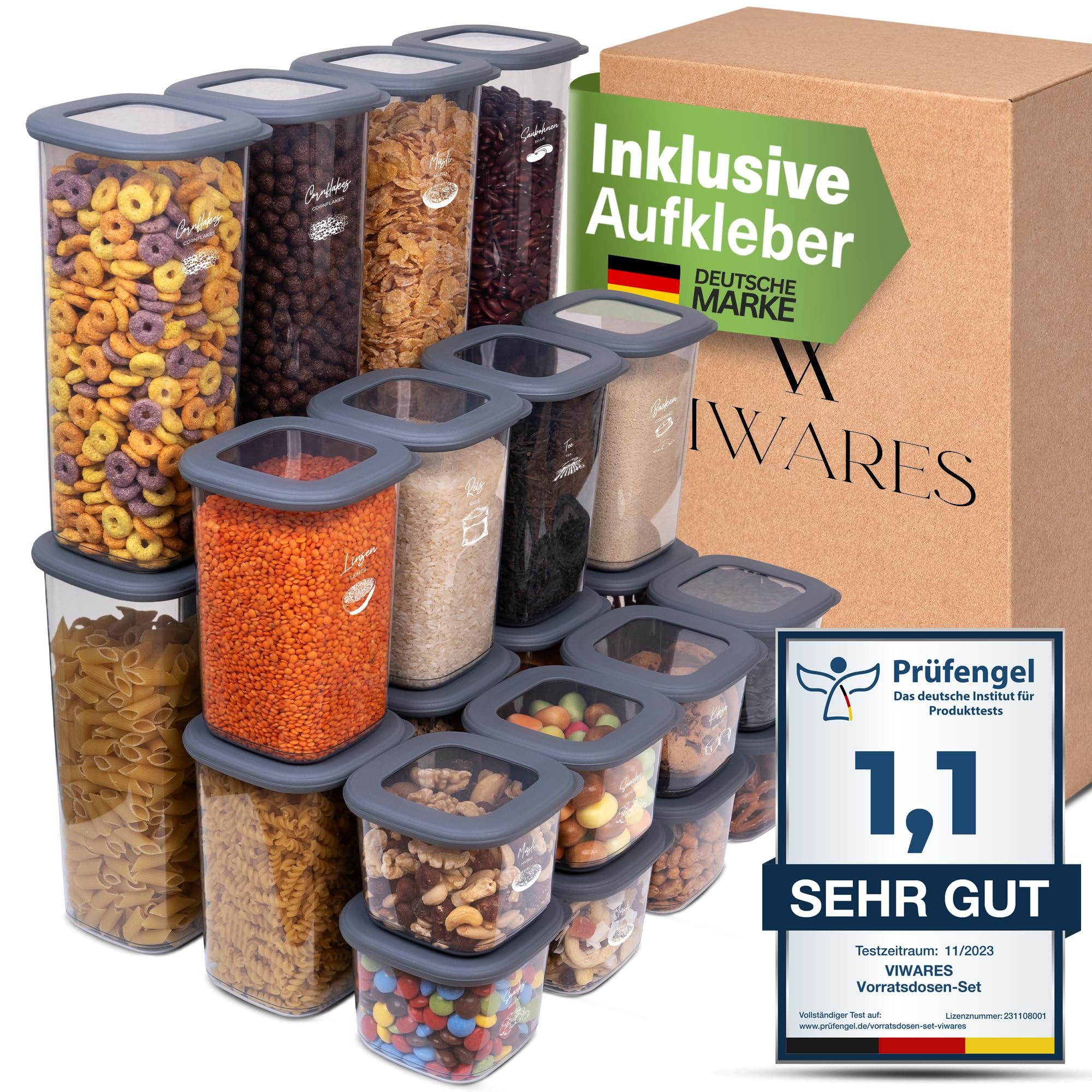 Viwares Vorratsdose Viwares Vorratsdosen-Set Mix Anthrazit SERIE FOLY 24er, Plastik