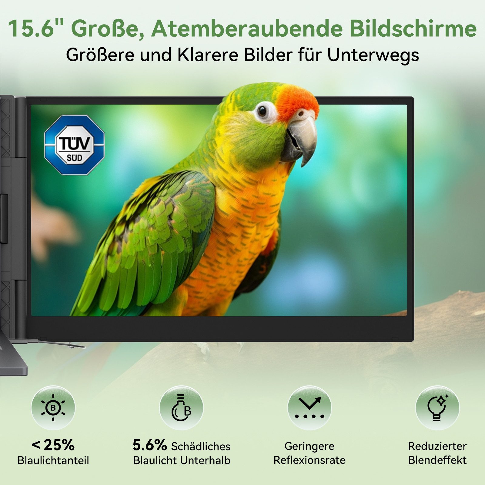 blackview 15.6 Zoll FHD Gaming Monitor DCM8, Dual-Screen, IPS LCD Portabler Portabler Monitor (1920x1200 px, Full HD, IPS, 1kg, 180°, 14-17,3 Zoll & Windows/Mac/Android/Chrome-Kompatibilität)