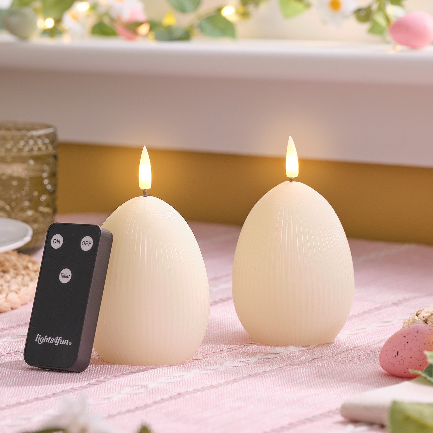 Lights4fun LED-Kerze LED-Eierkerzen 2er Set TruGlow® Elfenbein