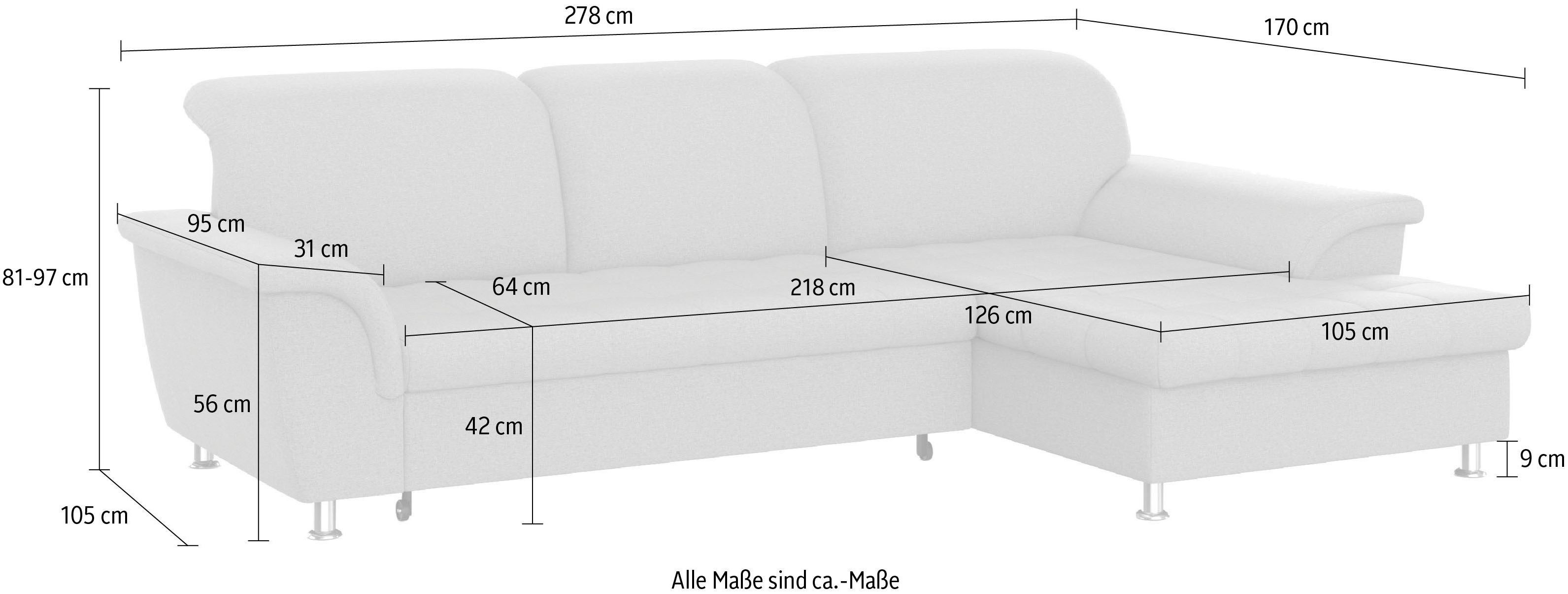 DOMO collection Ecksofa FRANZI 278x170x81 cm, Steppung im Sitzbereich, L-Form, ohne Funktion, Flachgewebe, graphite – Bild 5 von 5