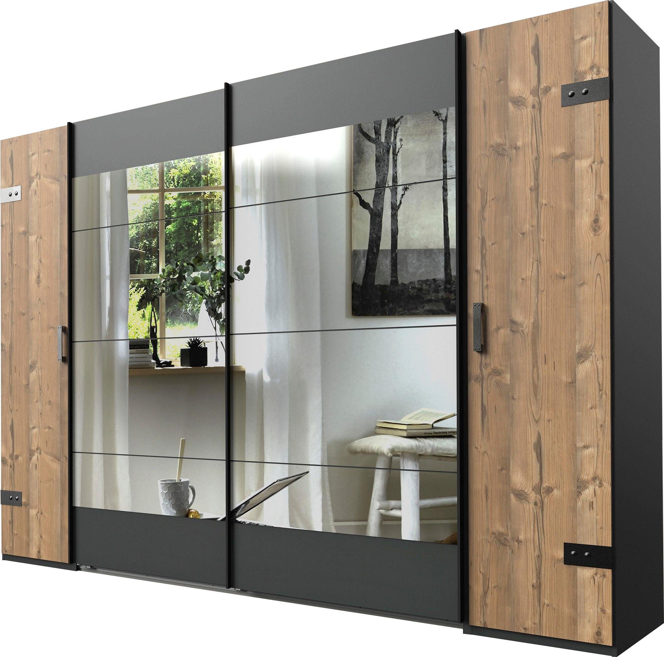 Schwebetürenschrank Stockholm, Schlafzimmerschrank mit Industrial-Look, rustikale Optik