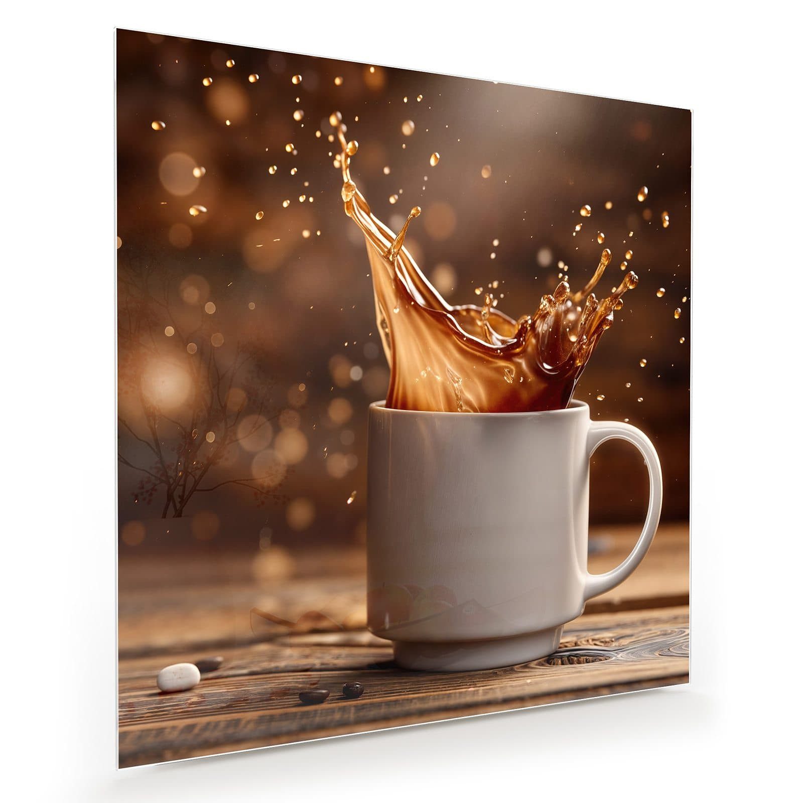 Glasbild Wandbild Quadratisch Kaffee Spritzer mit Aufhängung