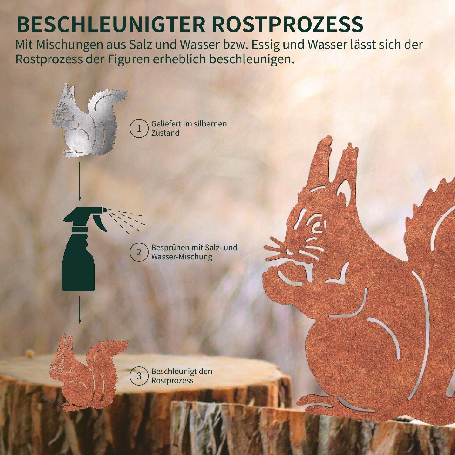 Blumenstecker in Gartenfigur VERDOBA (silber) Eichhörnchen Rost, Designs Gartenstecker verschiedenen