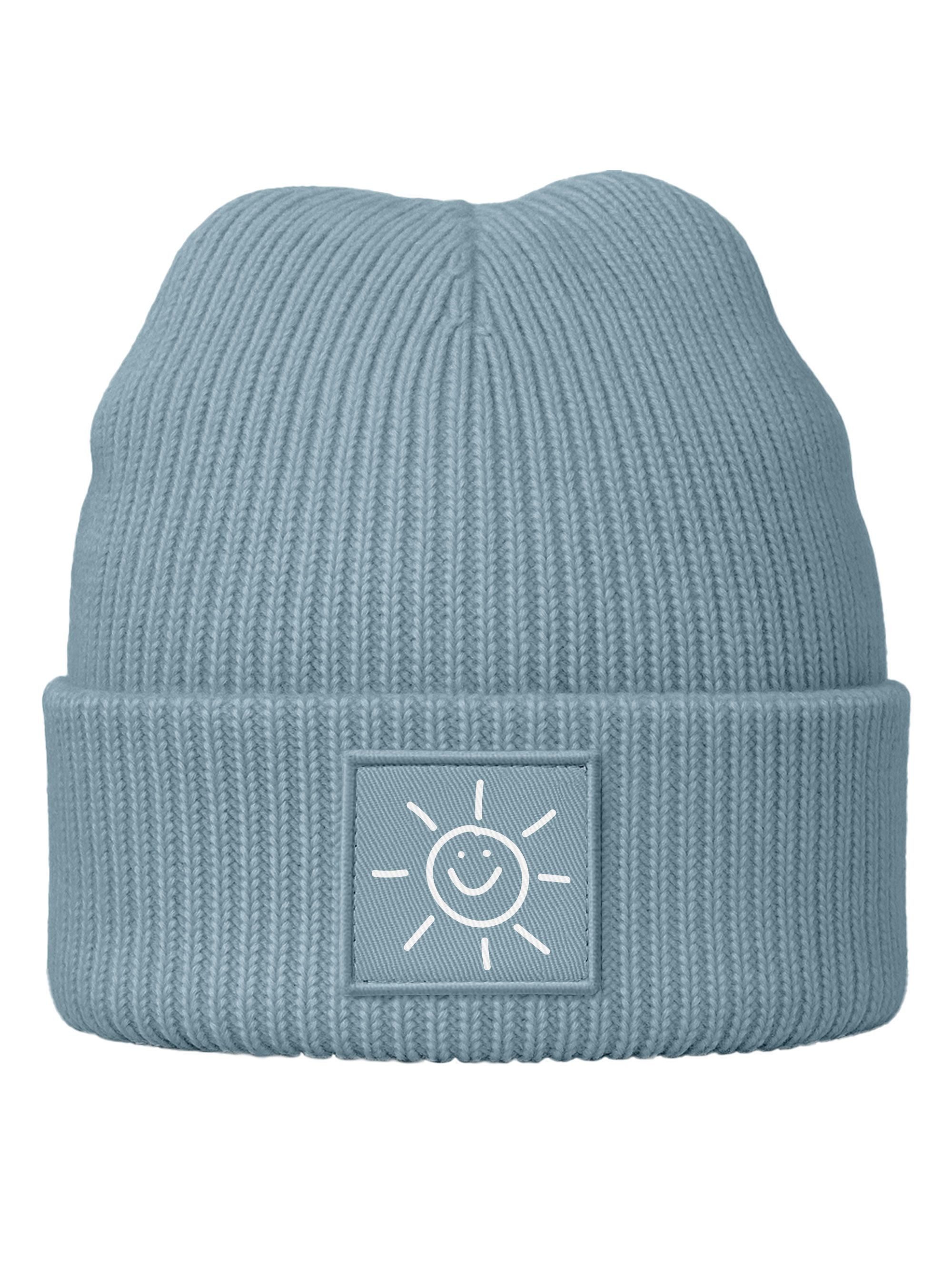 Neverless Strickmütze Beanie Patch Smile Sonne Aufdruck Positive Vibes Print Wintermütze