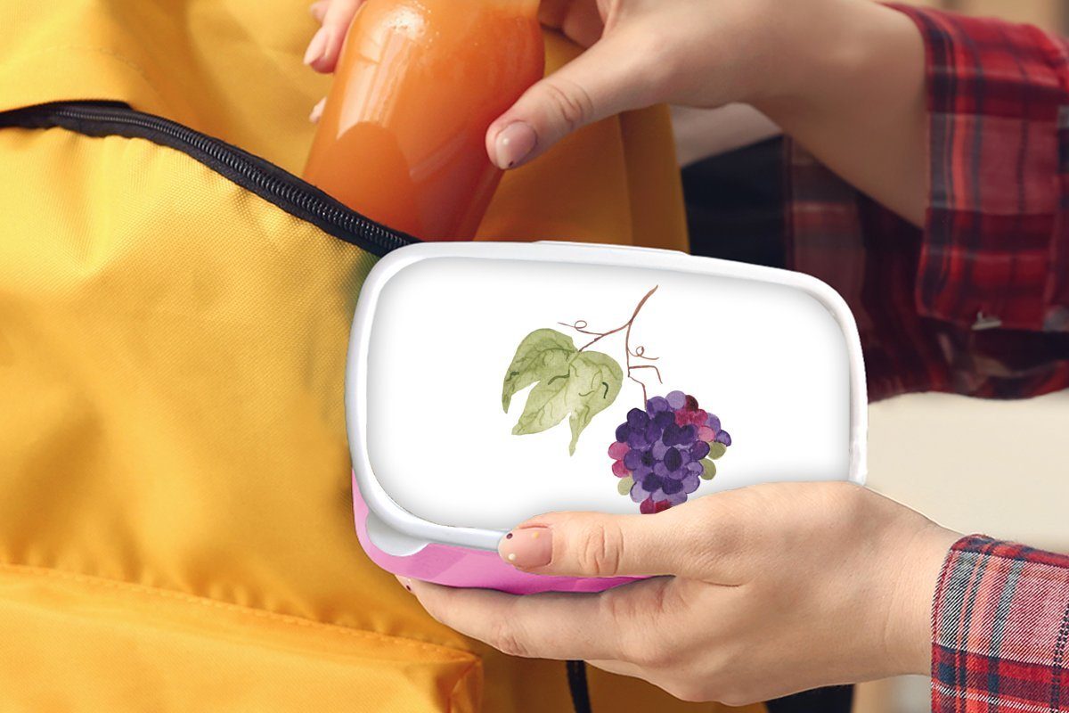 Brotbox Blätter (2-tlg), Weintrauben für Kunststoff, Snackbox, Lunchbox rosa Erwachsene, - MuchoWow - Brotdose Kinder, Kunststoff Mädchen, Aquarell,