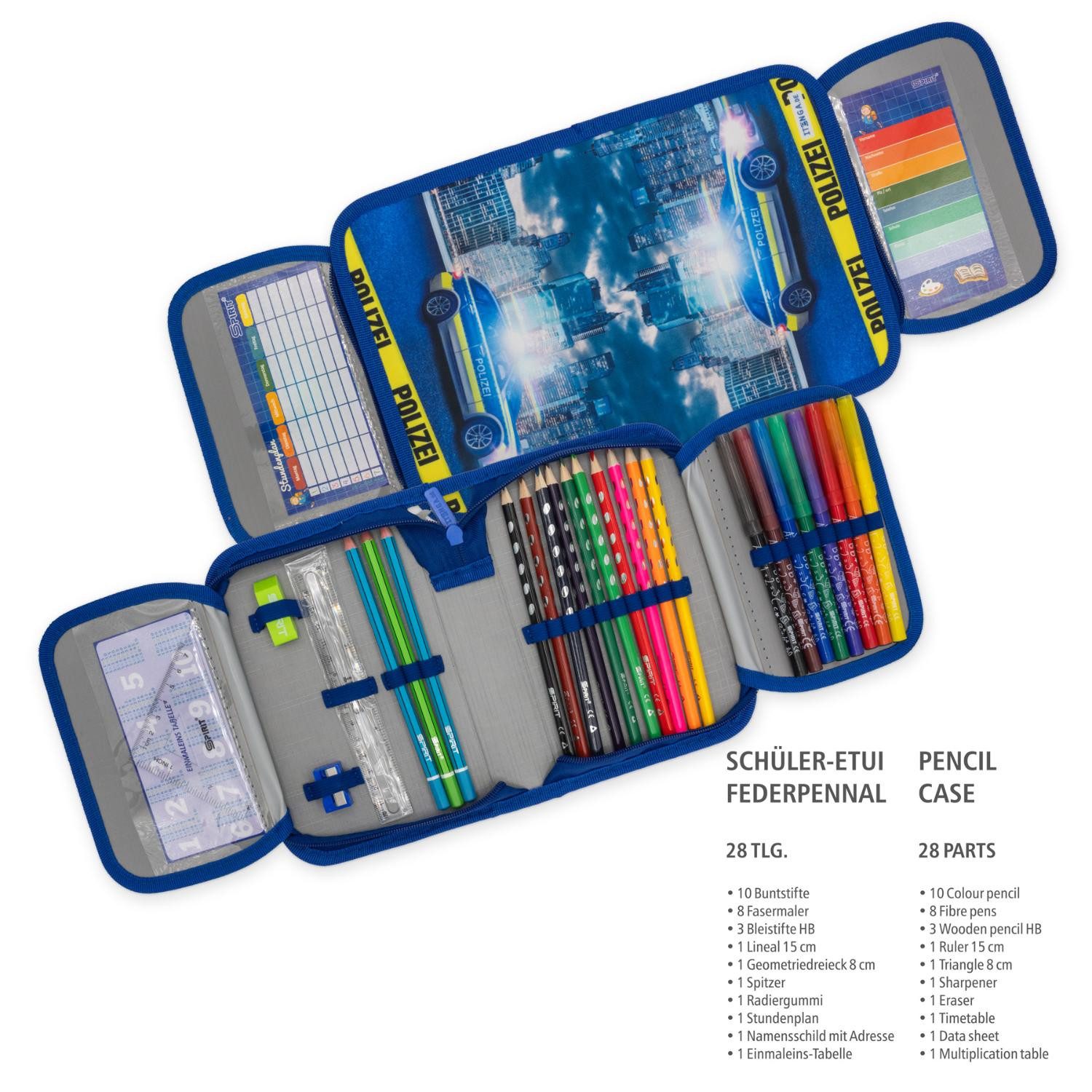 itenga Federmäppchen itenga Schüler-Etui Mäppchen Polizei 28 teilig 1-Zipper