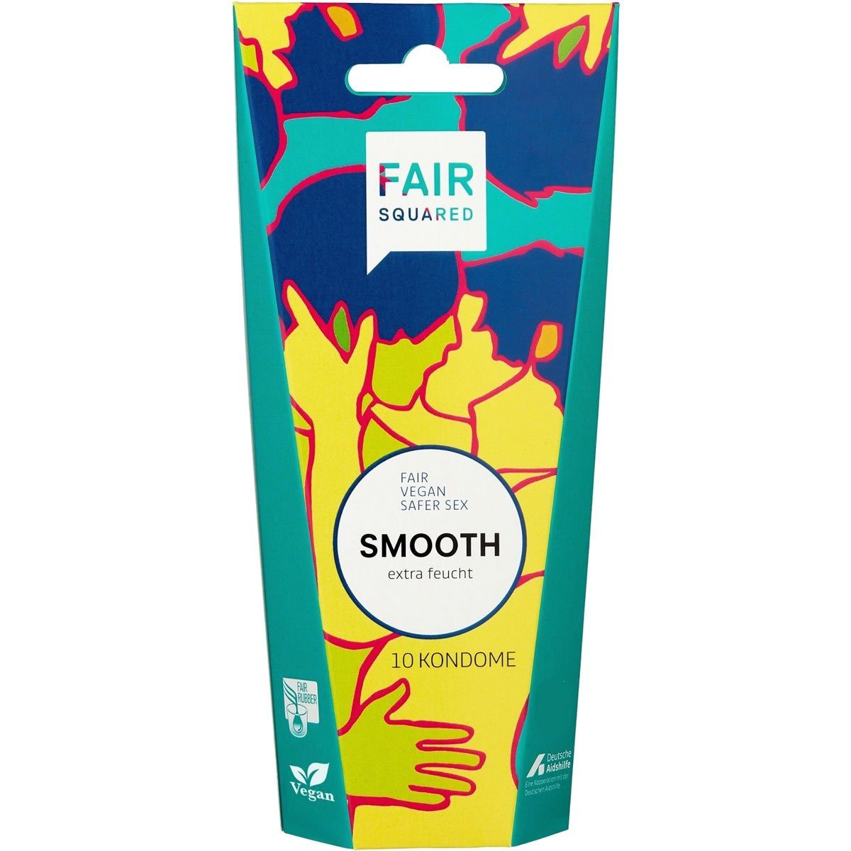 Fair Squared Kondome Celebrate your Love - Smooth Packung mit, 10 St., fair gehandelte Kondome mit viel Gleitmittel, vegane und extra feuchte Fair-Trade-Kondome