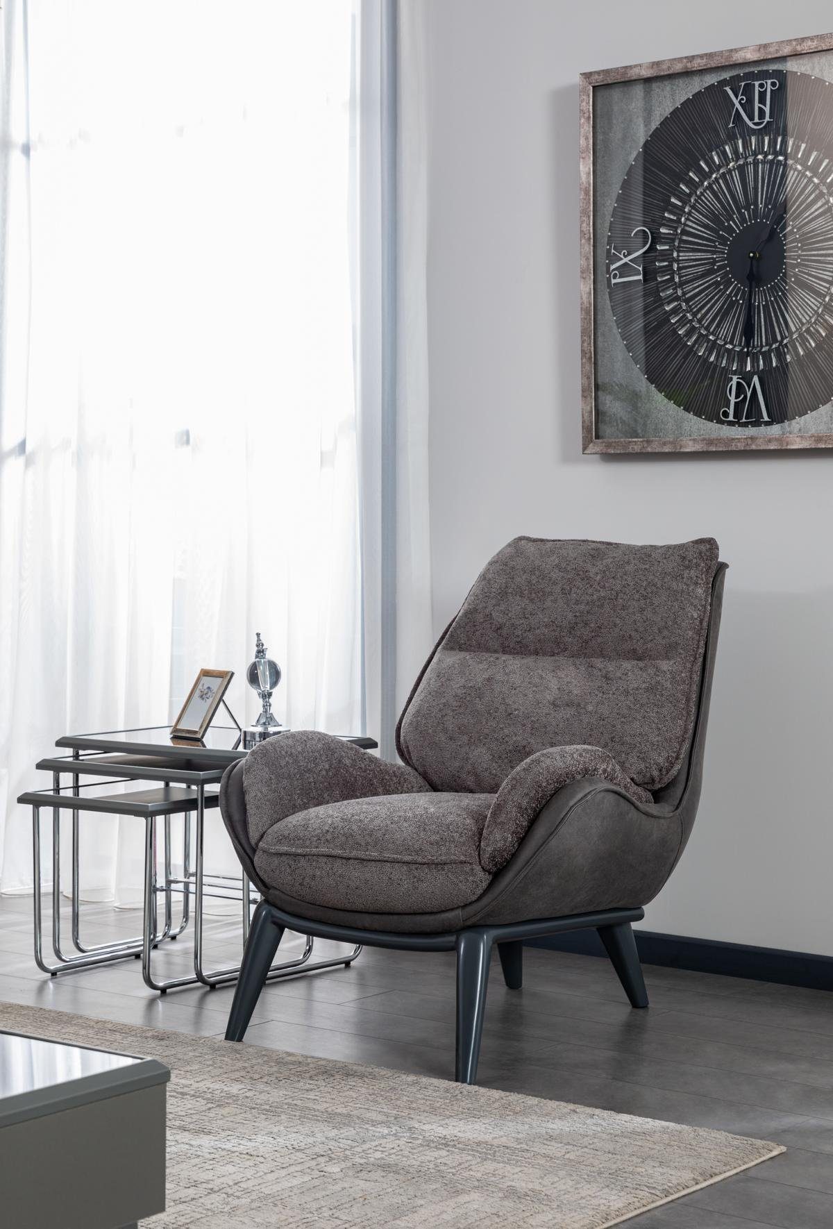 JVmoebel Sessel Wohnzimmer Sessel Design Couch Luxus Grau (Sessel, Ohne Beistelltisch), Made in Europe