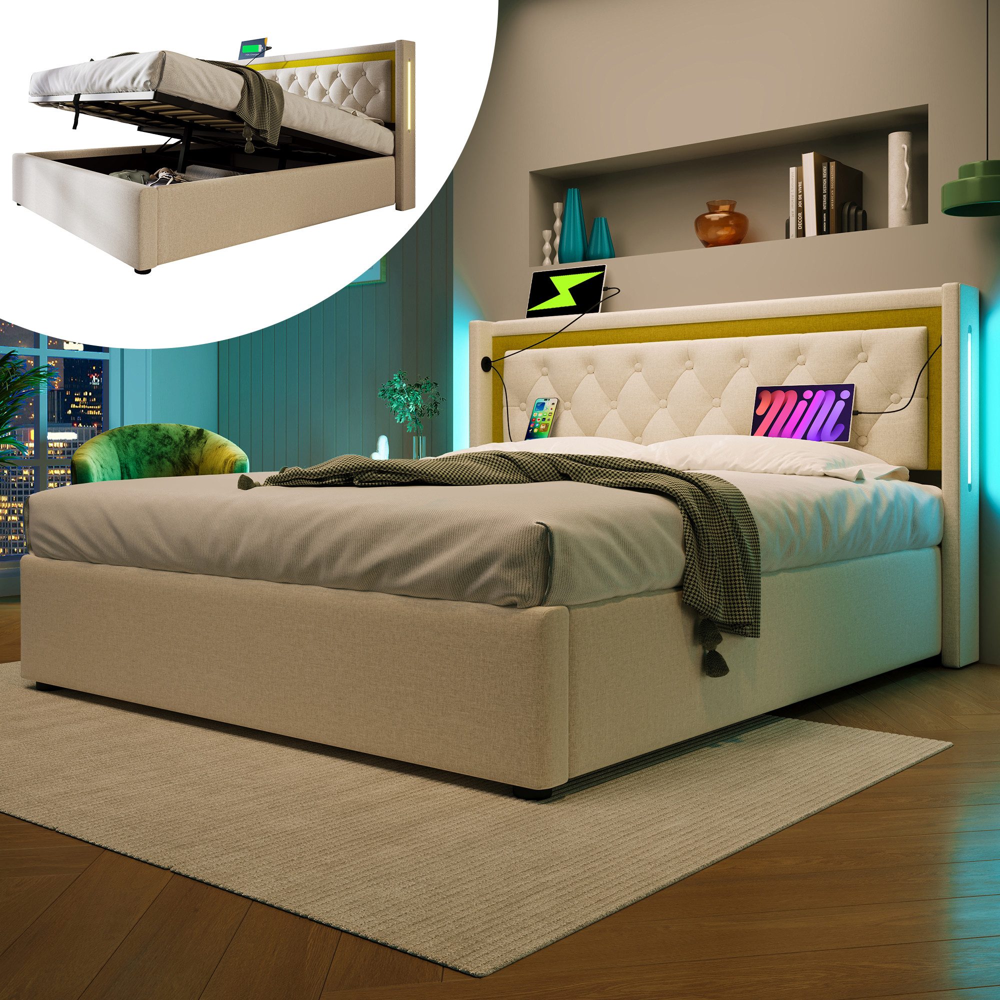 Polsterbett LED Doppelbett