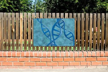 Wallario Sichtschutzzaunmatten DNA-Strang in blau auf türkisem Hintergrund