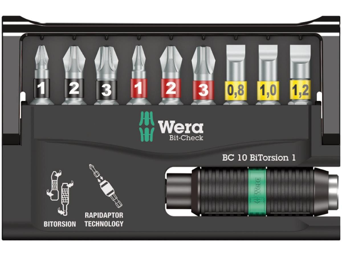 Wera Bit-Set Bit-Check 10 BiTorsion 1, Set, 10-teilig, inkl. Rapidaptor-Halter für schnellen Bitwechsel