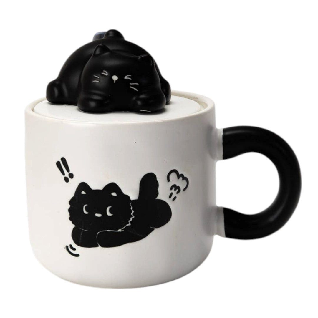 Dark-Desires Tasse "Whimsical Black Cat" Tasse mit Deckel 3D 390 ml
