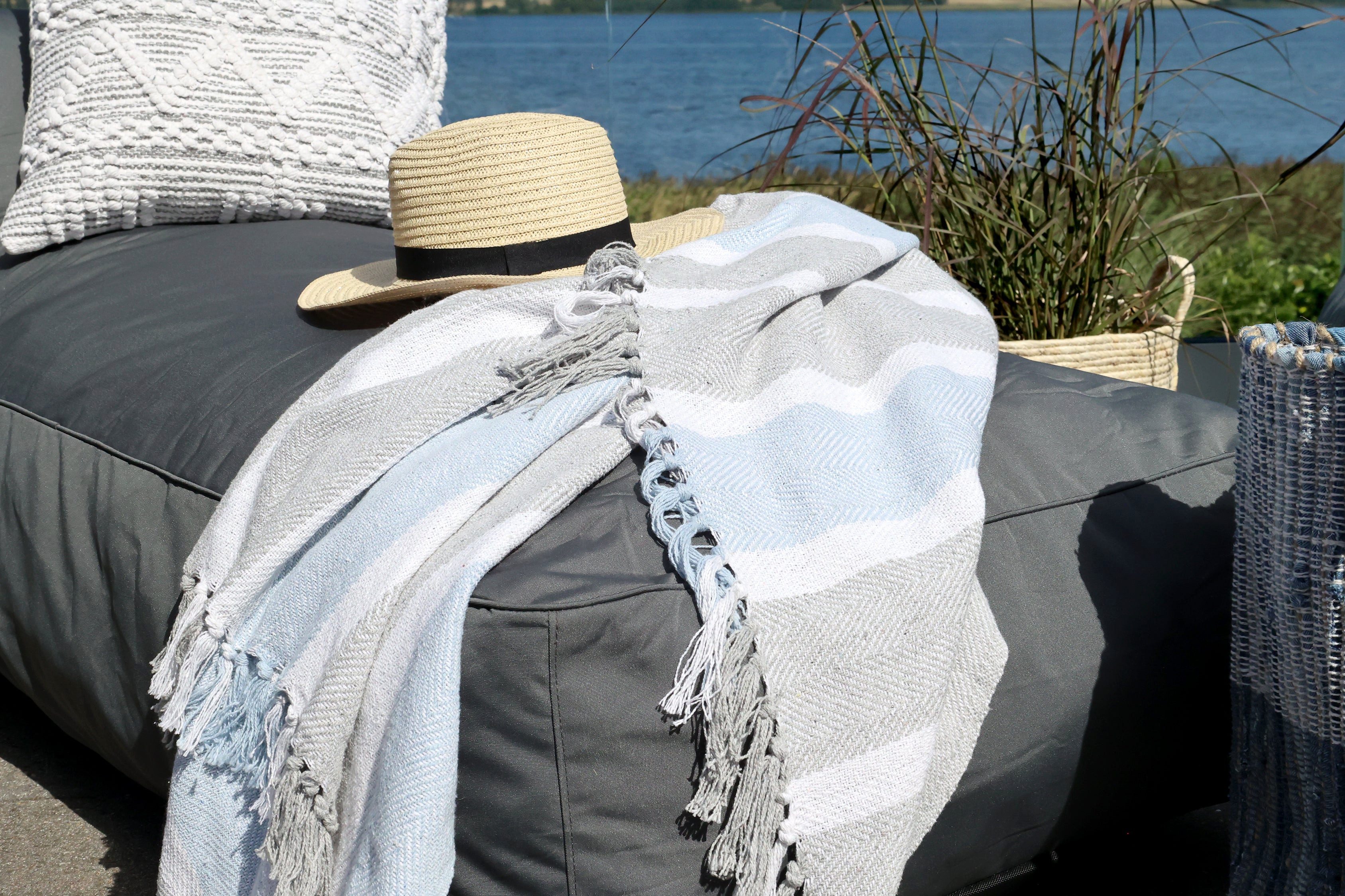 Plaid Chic Antique Aix Plaid Französisch Grau / Sky Blue, Chic Antique