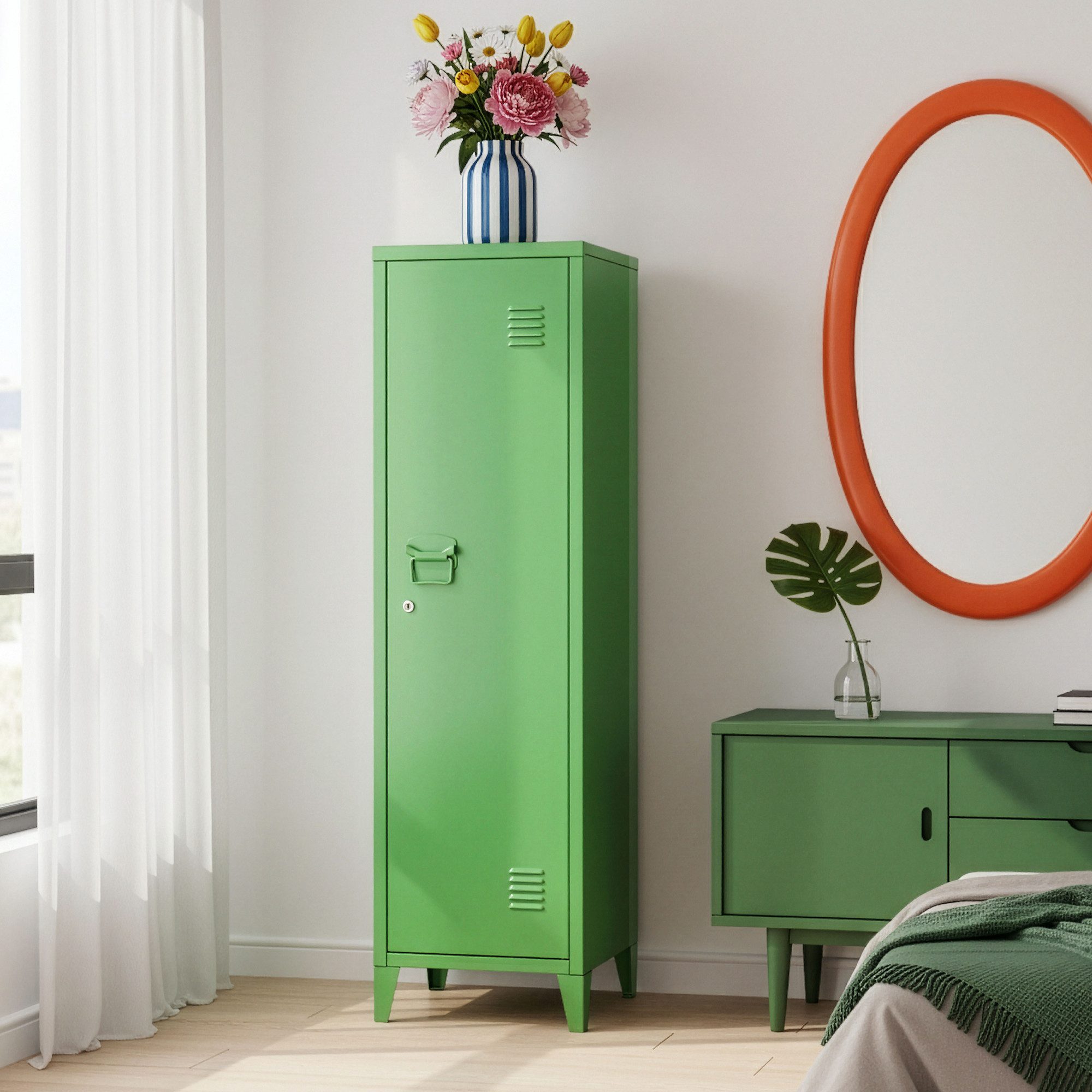 en.casa Spind »Kurikka« Einzelspind 137x38x38cm abschließbar Stahl Apfelgrün