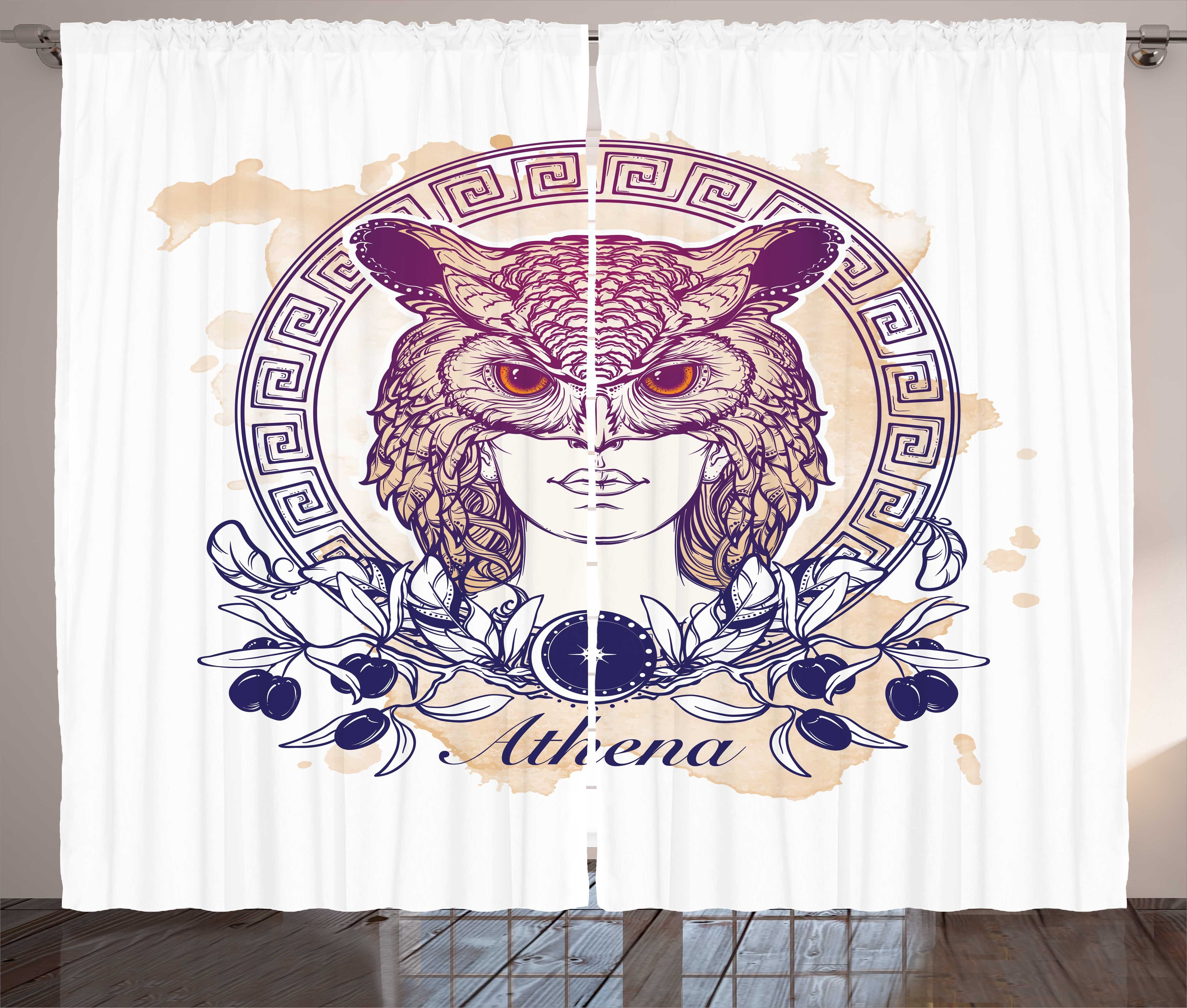 Gardine Schlafzimmer Kräuselband Vorhang mit Schlaufen und Haken, Abakuhaus, Athena Greekic Owl Frau