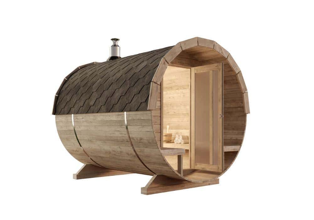 FinnTherm Fasssauna Carrie, BxTxH: 220 x 280 x 228 cm, 42 mm, in Thermoholz Inkl. Fußboden