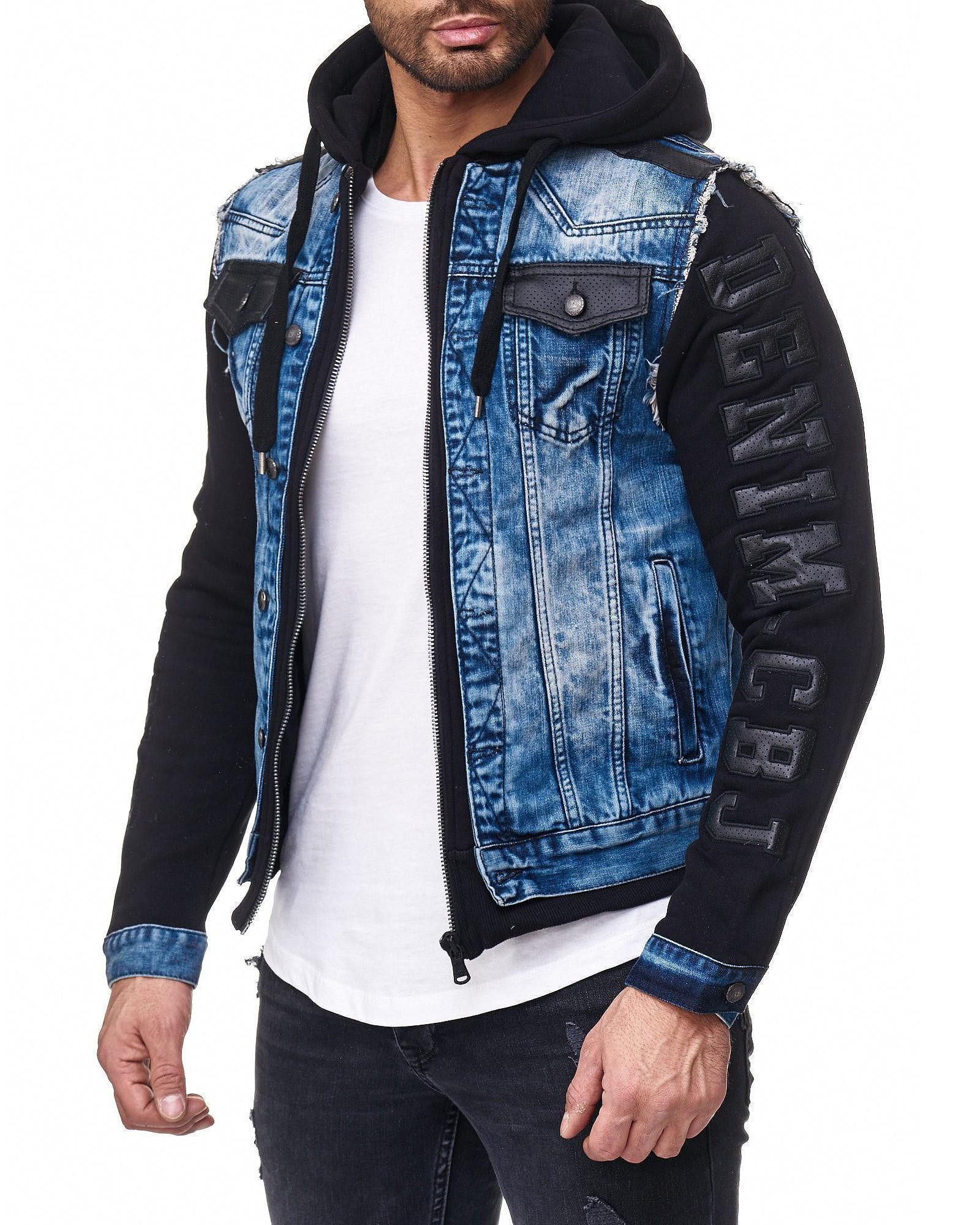 Cipo & Baxx Jeansjacke Herren Regular Fit Jacke Denim BA- im auffälligen Design mit Nieten und Zippern