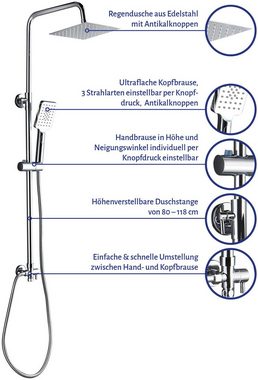 Marwell Duschsystem Bayala square, Höhe 118 cm, mit Duschkopf und Handbrause, eckig