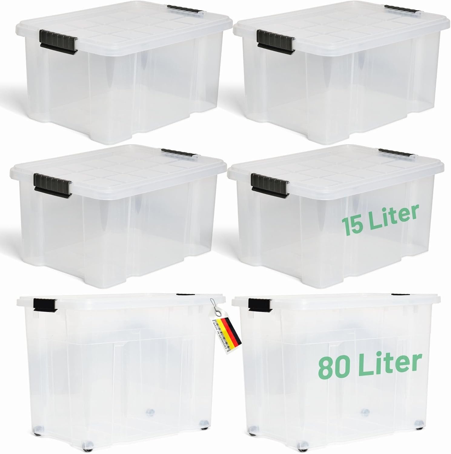 Novaliv Aufbewahrungsbox 30544-TRA-S4 (1 St), Novaliv 5 tlg Sparset Aufbewahrungsboxen mit Deckel Transparent 1x80 L