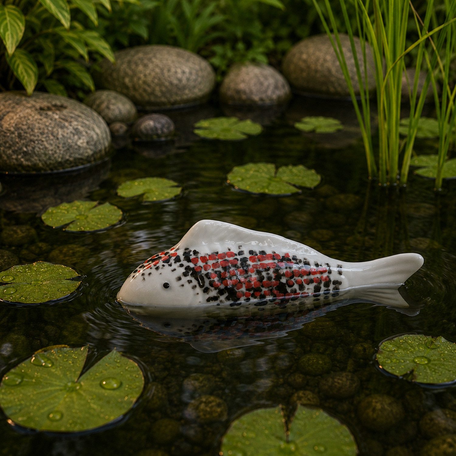 MARELIDA Dekofigur schwimmender Fisch Teichdeko Tierfigur Porzellan Koi 15,5cm (1 St)