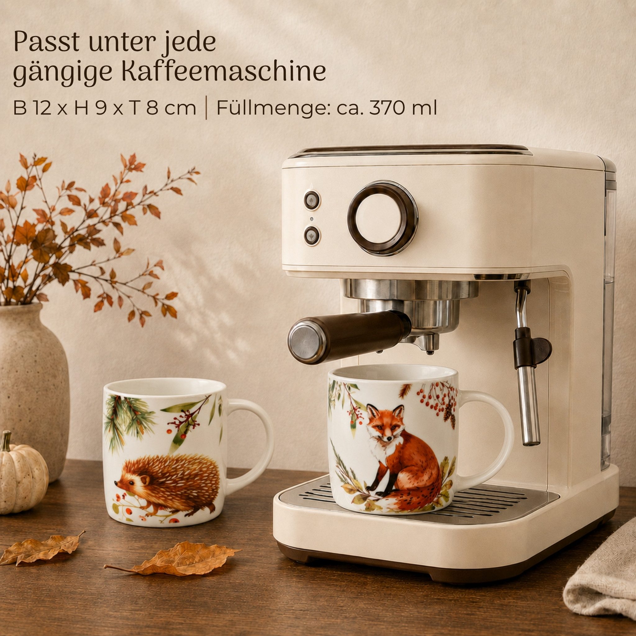 matches21 HOME & HOBBY Tasse Herbst Tassen 6er Set Fuchs & Igel, 350 ml Kaffeetasse aus Porzellan, 6-tlg., Porzellan, Spülmaschinenfeste & Mikrowellengeeignete  – Bild 2 von 5