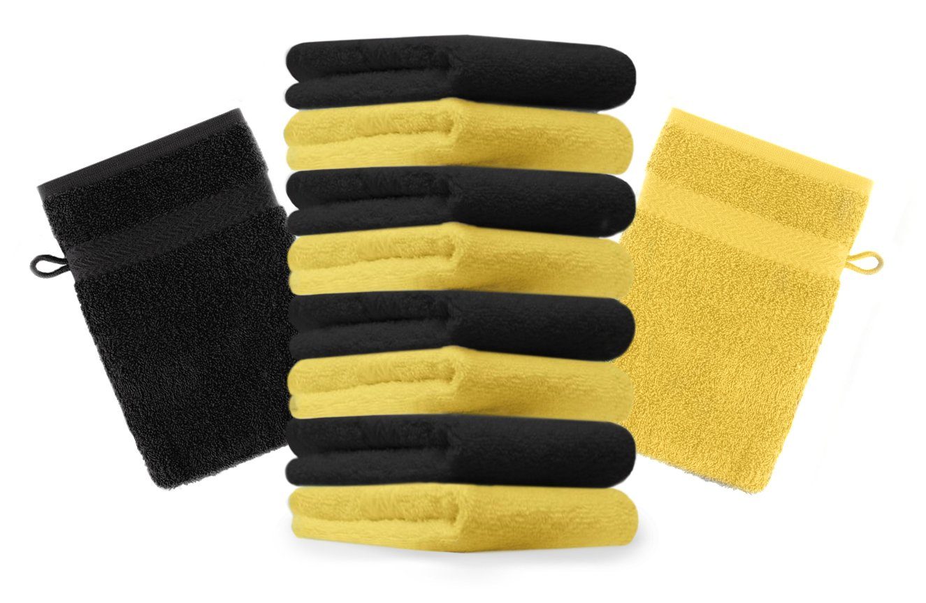 Betz Waschhandschuh 10 Stück Waschhandschuhe Premium 100% Baumwolle Waschlappen Set 16x21 cm Farbe gelb und schwarz (10-tlg)
