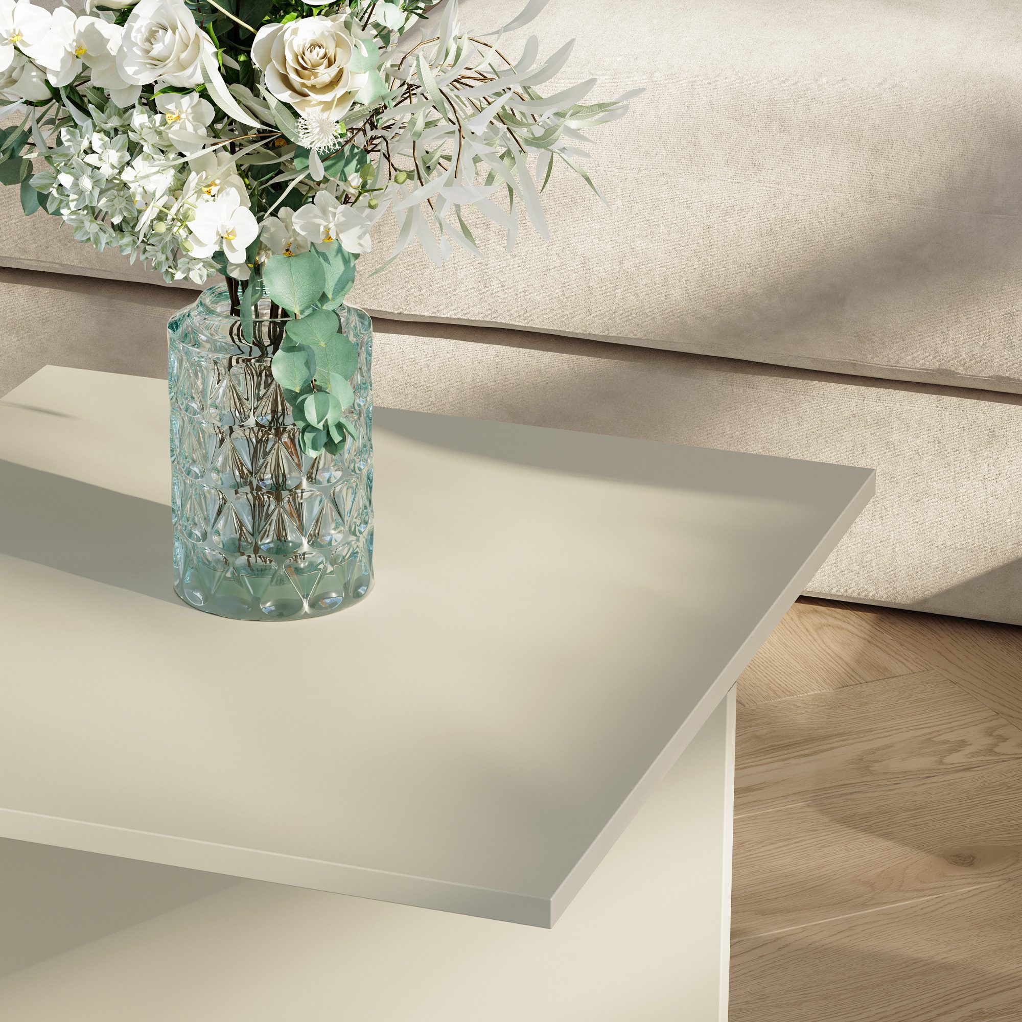 en.casa Couchtisch, »Taniena« mit doppelter Tischplatte eckig 100x55x35 cm Sandfarben