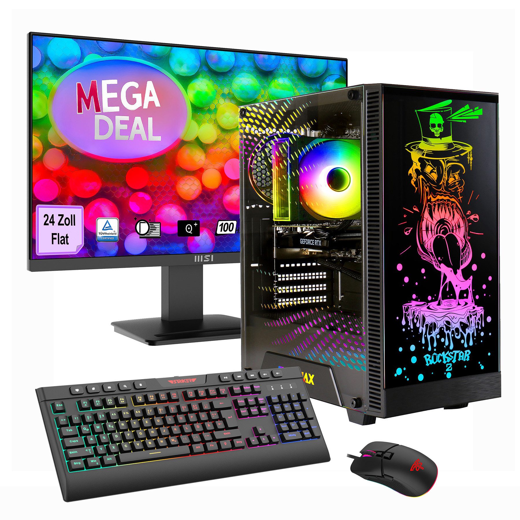 GAMEMAX MegaDeal Rockstar 2759 AMD Ryzen 7 5700X 16GB 480GB SSD RTX 5060 Gaming-PC-Komplettsystem (24", AMD Ryzen 7 5700X, RTX 5060, 16 GB RAM, 480 GB SSD, Windows 11 + MSI PRO MP2412 Monitor 60cm (24)