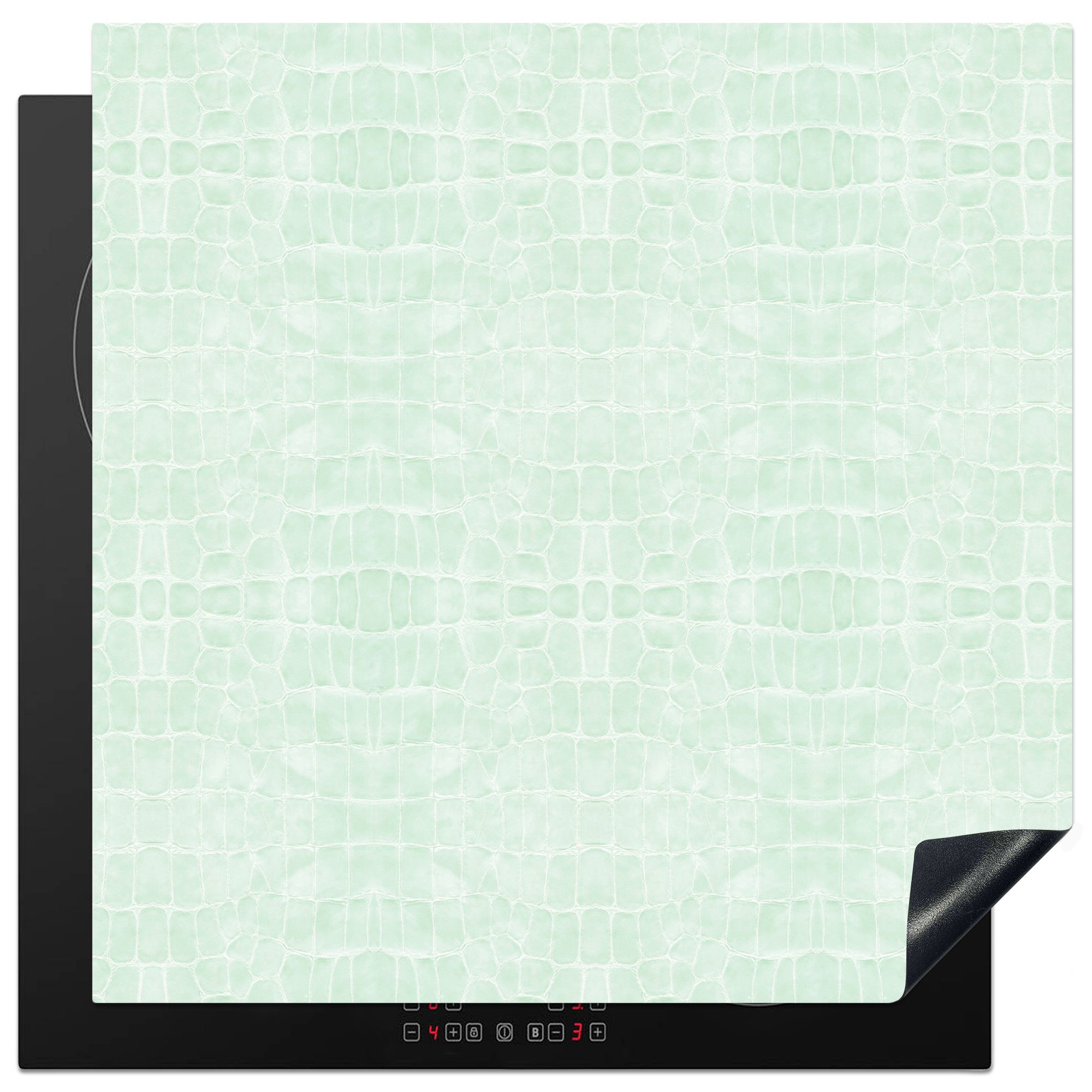 MuchoWow Herdblende-/Abdeckplatte Induktionsschutz - Leder - Grün - Tiere, Vinyl, (1 tlg), 78x78 cm, Ceranfeldabdeckung, Arbeitsplatte für küche | Herdabdeckplatten